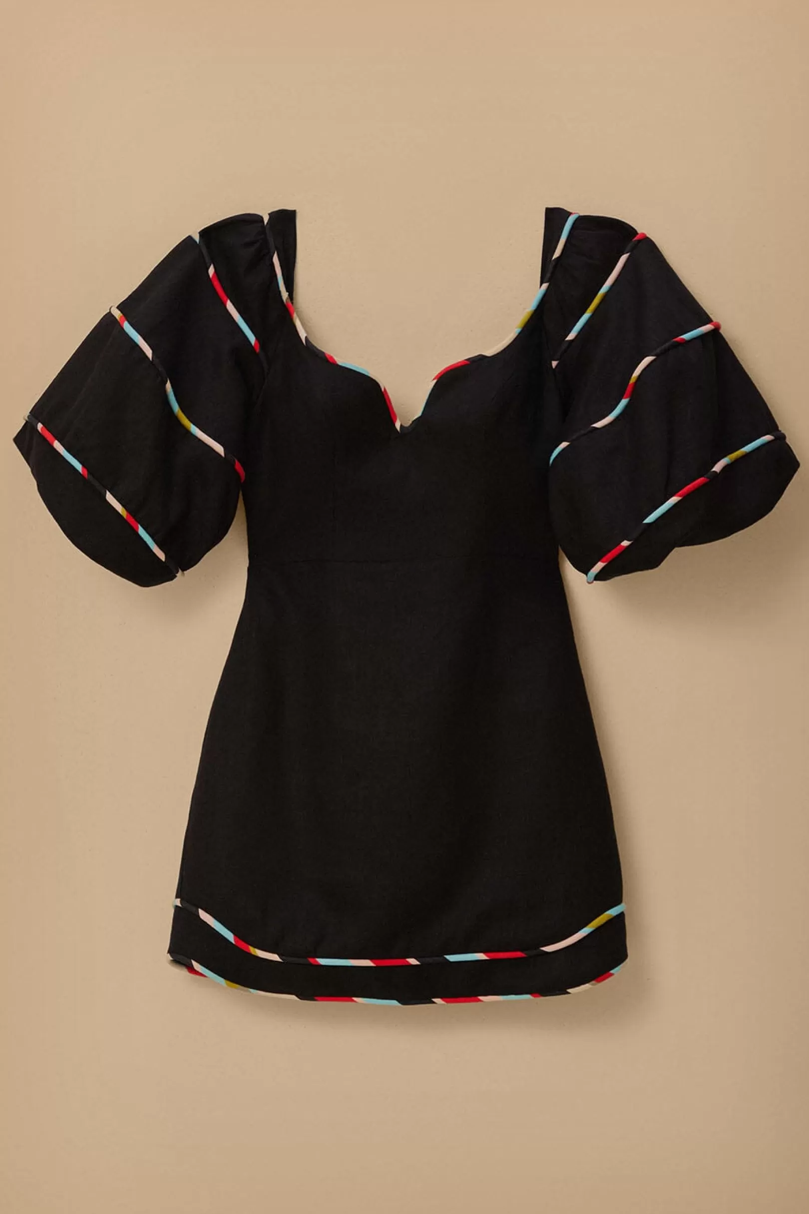 FARM Rio  BLACK COLORED STRIPES SHORT SLEEVE MINI DRESS Cheap