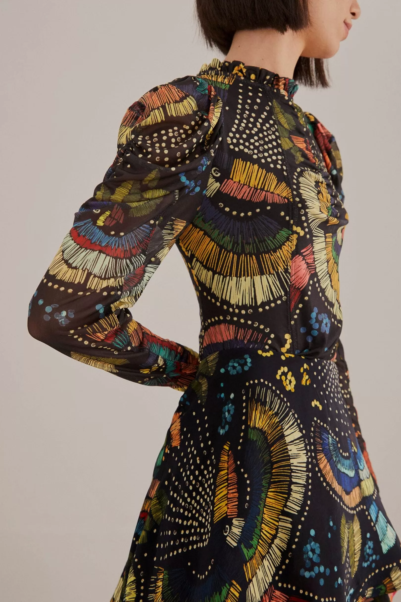 FARM Rio  BLACK COLORFUL BIRDS TULLE BLOUSE Store