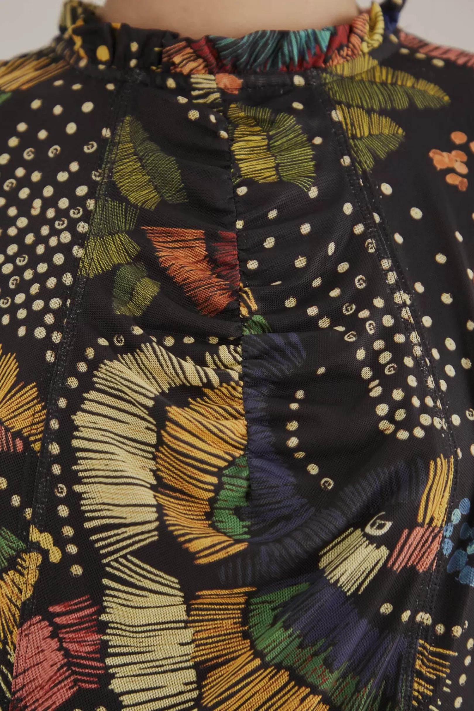 FARM Rio  BLACK COLORFUL BIRDS TULLE BLOUSE Store