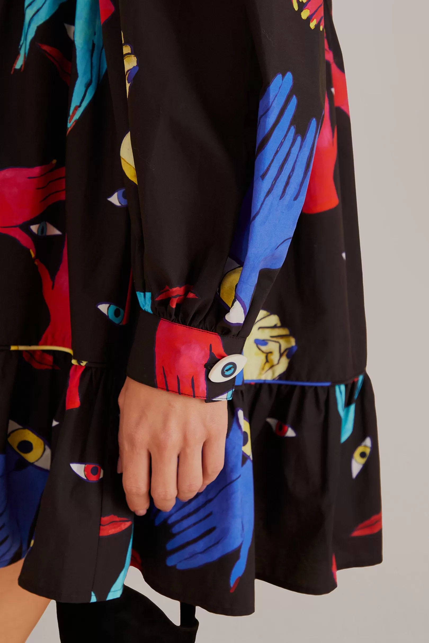 FARM Rio  BLACK COLORFUL TOGETHER  LONG SLEEVE MINI DRESS Store