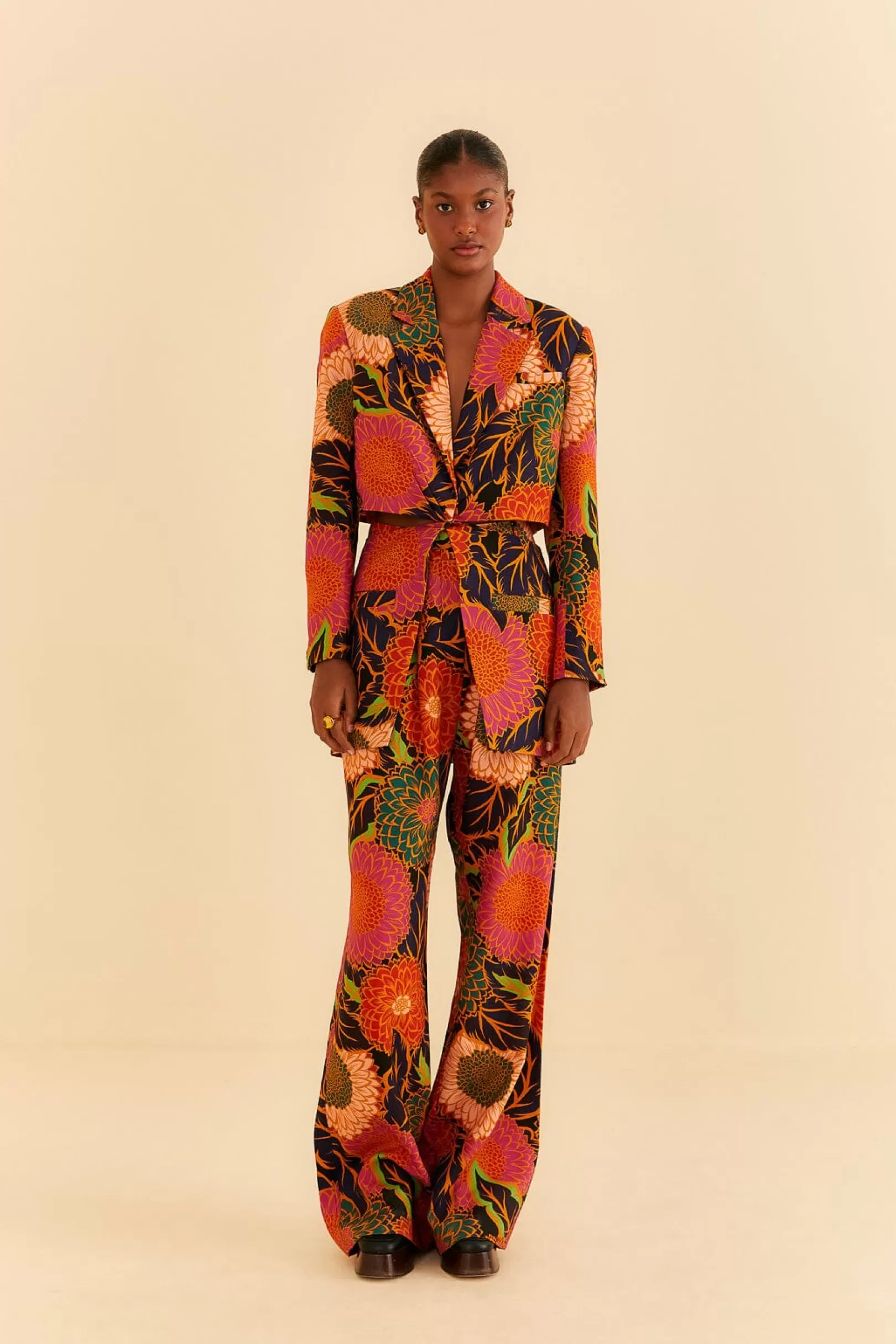 FARM Rio  BLACK VINTAGE GARDEN CUT OUT BLAZER Best Sale