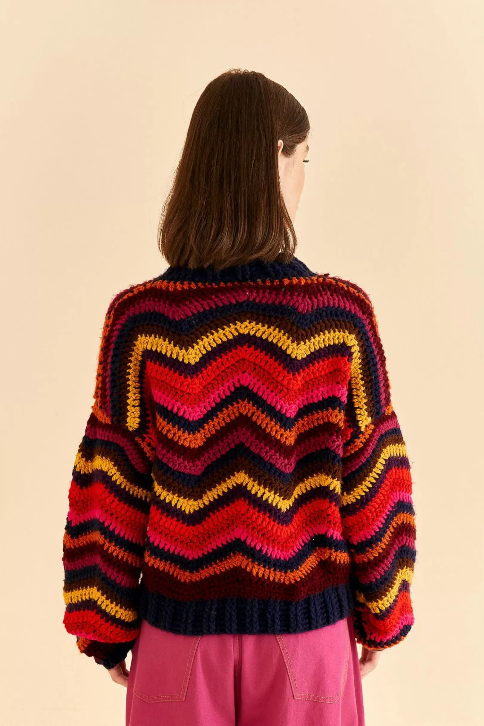 FARM Rio  COLORFUL WAVES CROCHET HIGH NECK SWEATER Shop