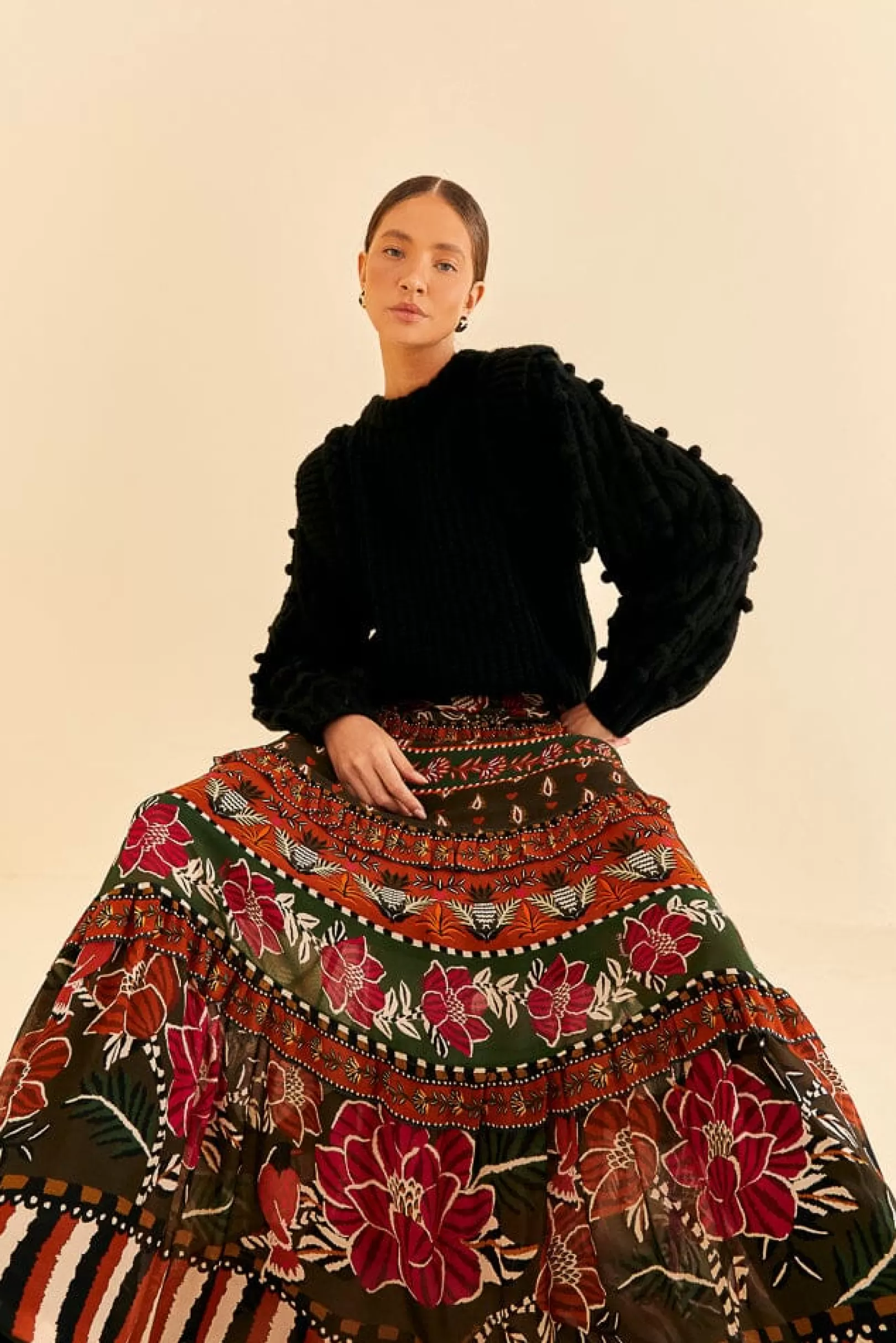 FARM Rio  MULTICOLOR AINIKA FLORAL GARDEN TIERED MAXI SKIRT Outlet