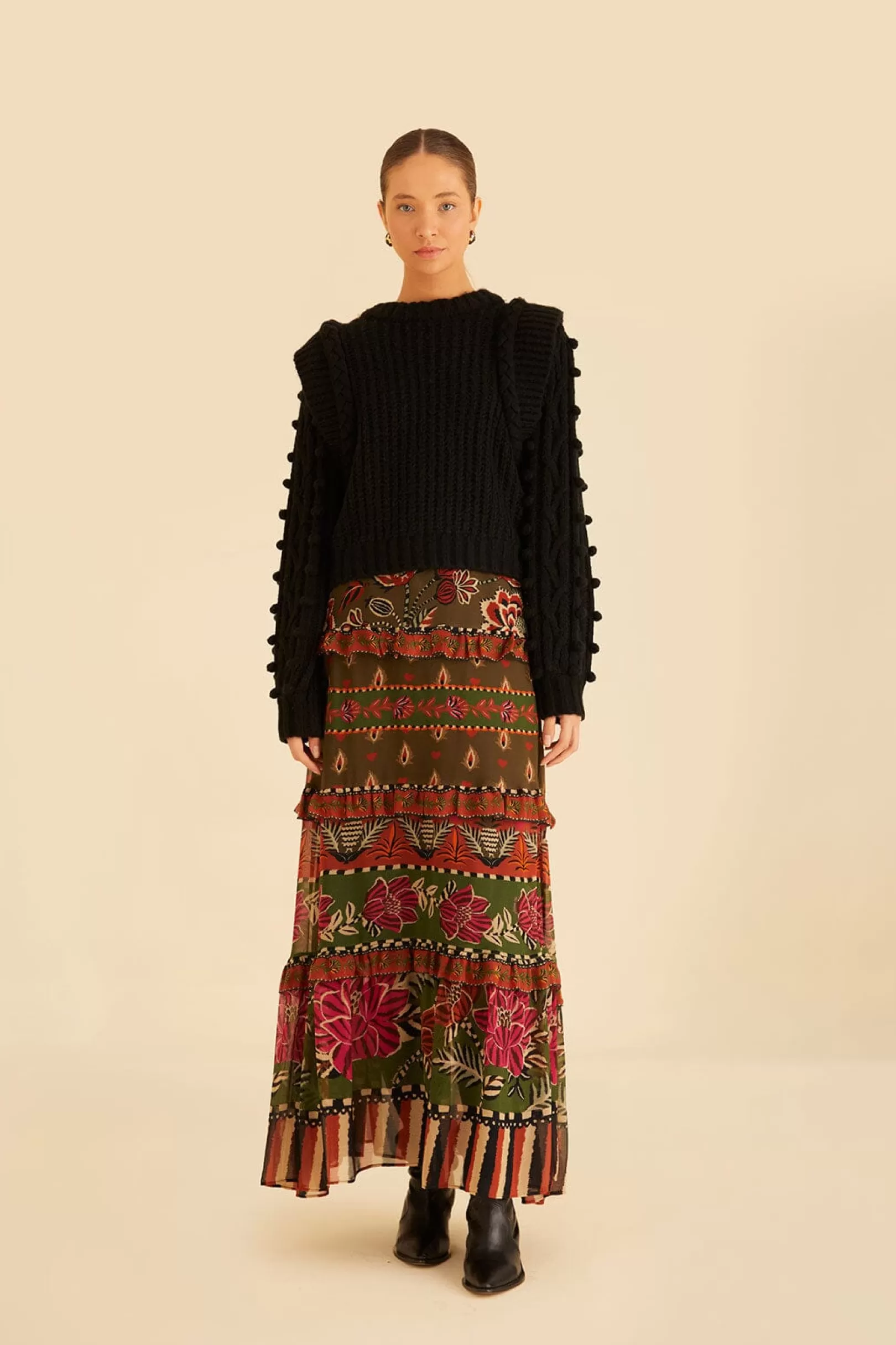 FARM Rio  MULTICOLOR AINIKA FLORAL GARDEN TIERED MAXI SKIRT Outlet