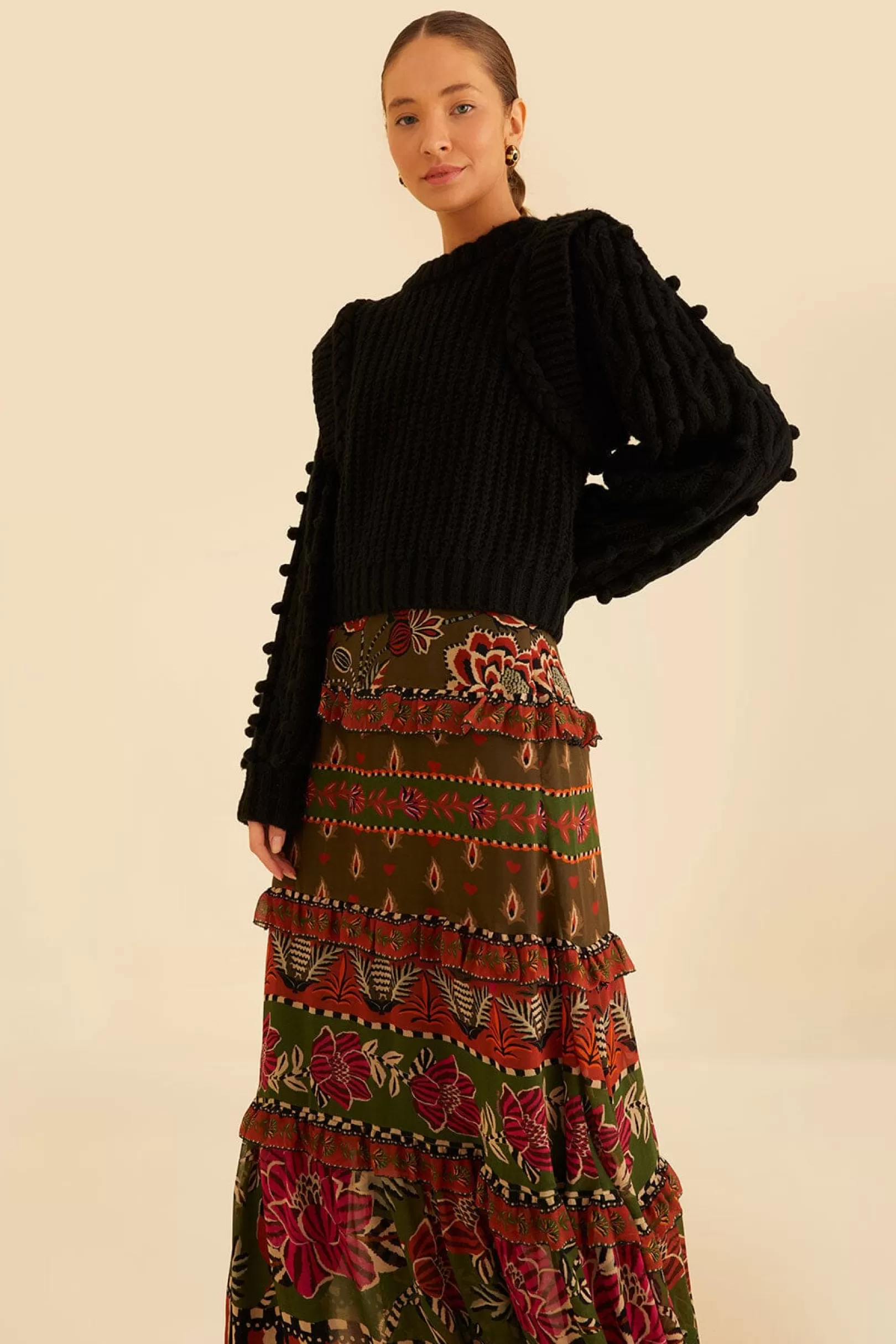 FARM Rio  MULTICOLOR AINIKA FLORAL GARDEN TIERED MAXI SKIRT Outlet