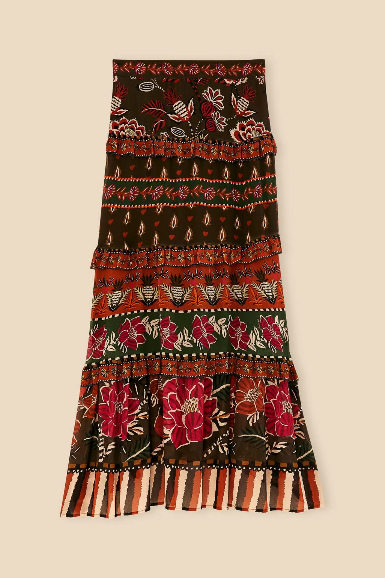FARM Rio  MULTICOLOR AINIKA FLORAL GARDEN TIERED MAXI SKIRT Outlet