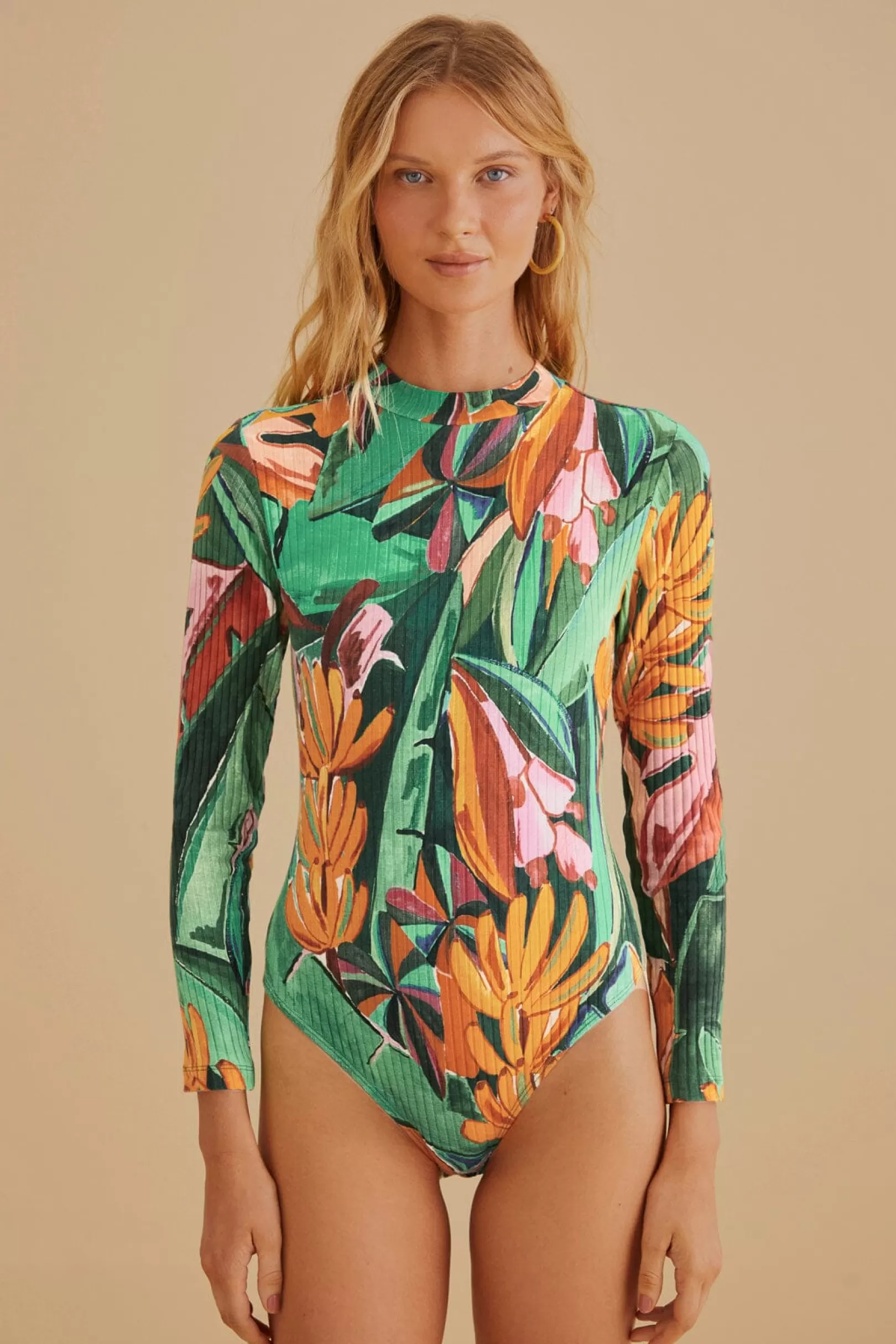 FARM Rio  MULTICOLOR BANANA FOLIAGE ORGANIC COTTON BODYSUIT Flash Sale