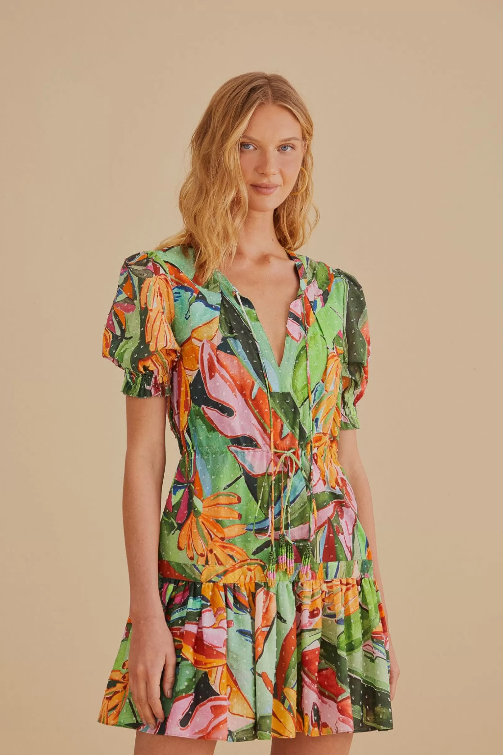 FARM Rio  MULTICOLOR BANANA FOLIAGE SHORT SLEEVE MINI DRESS Store