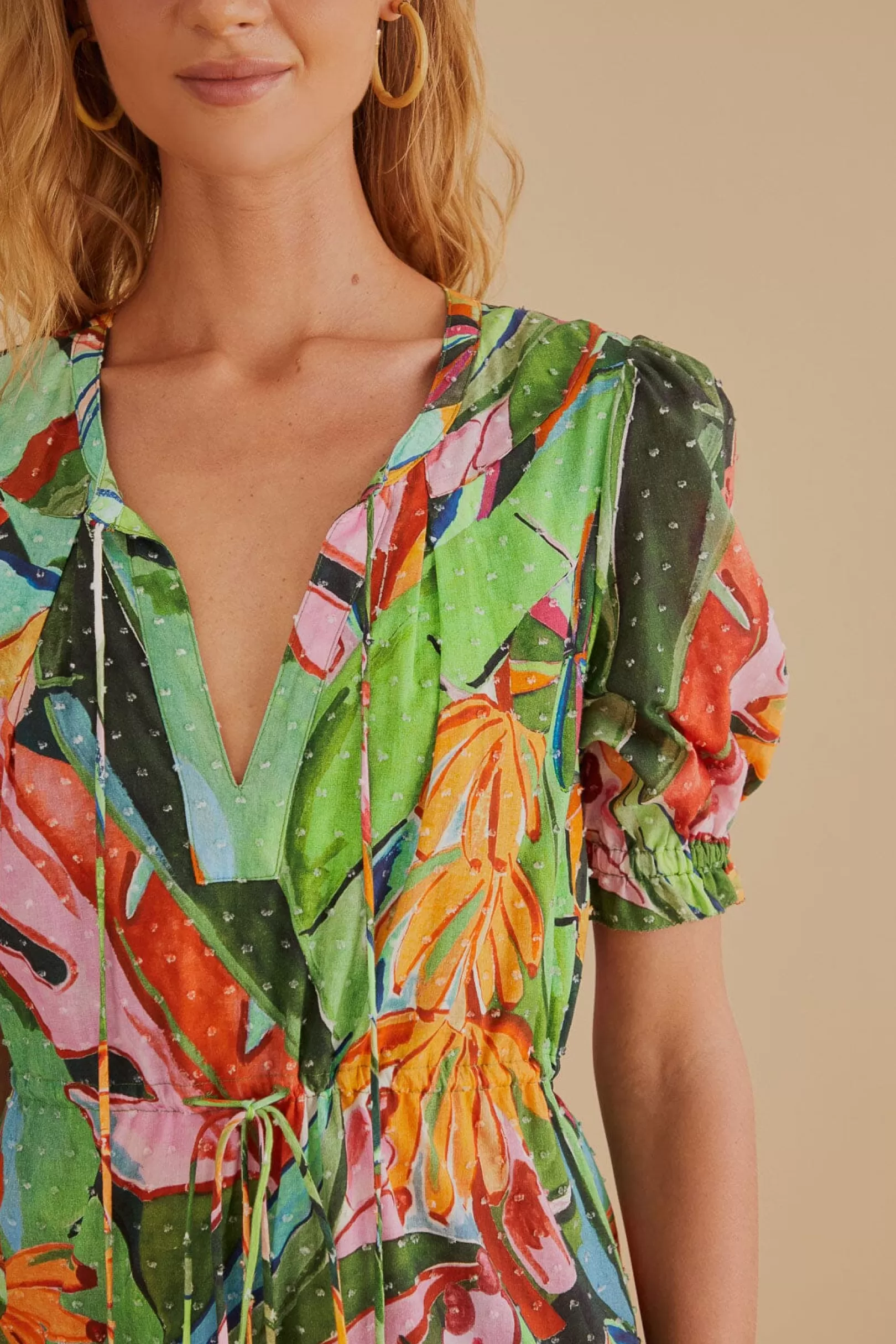 FARM Rio  MULTICOLOR BANANA FOLIAGE SHORT SLEEVE MINI DRESS Store