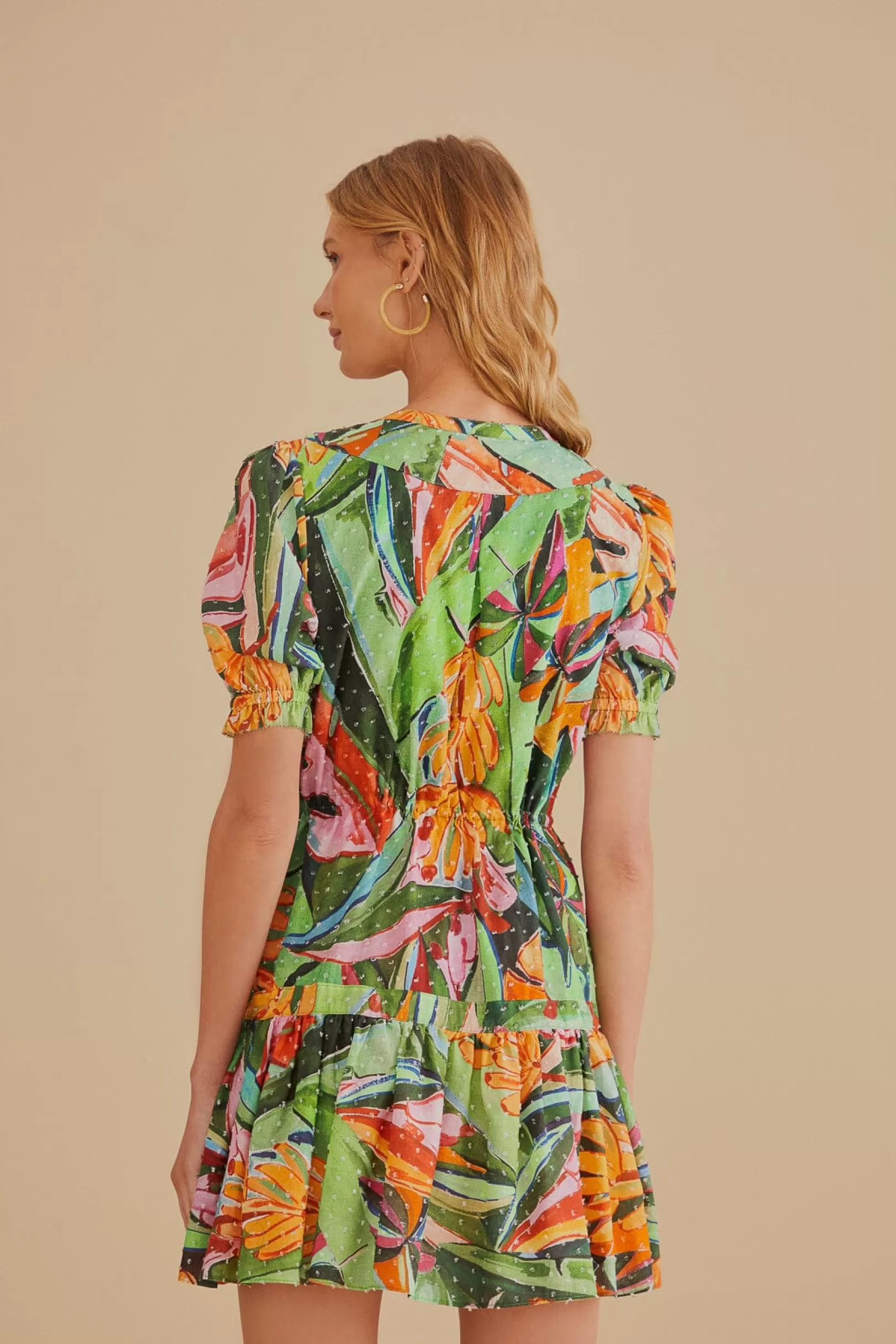 FARM Rio  MULTICOLOR BANANA FOLIAGE SHORT SLEEVE MINI DRESS Store