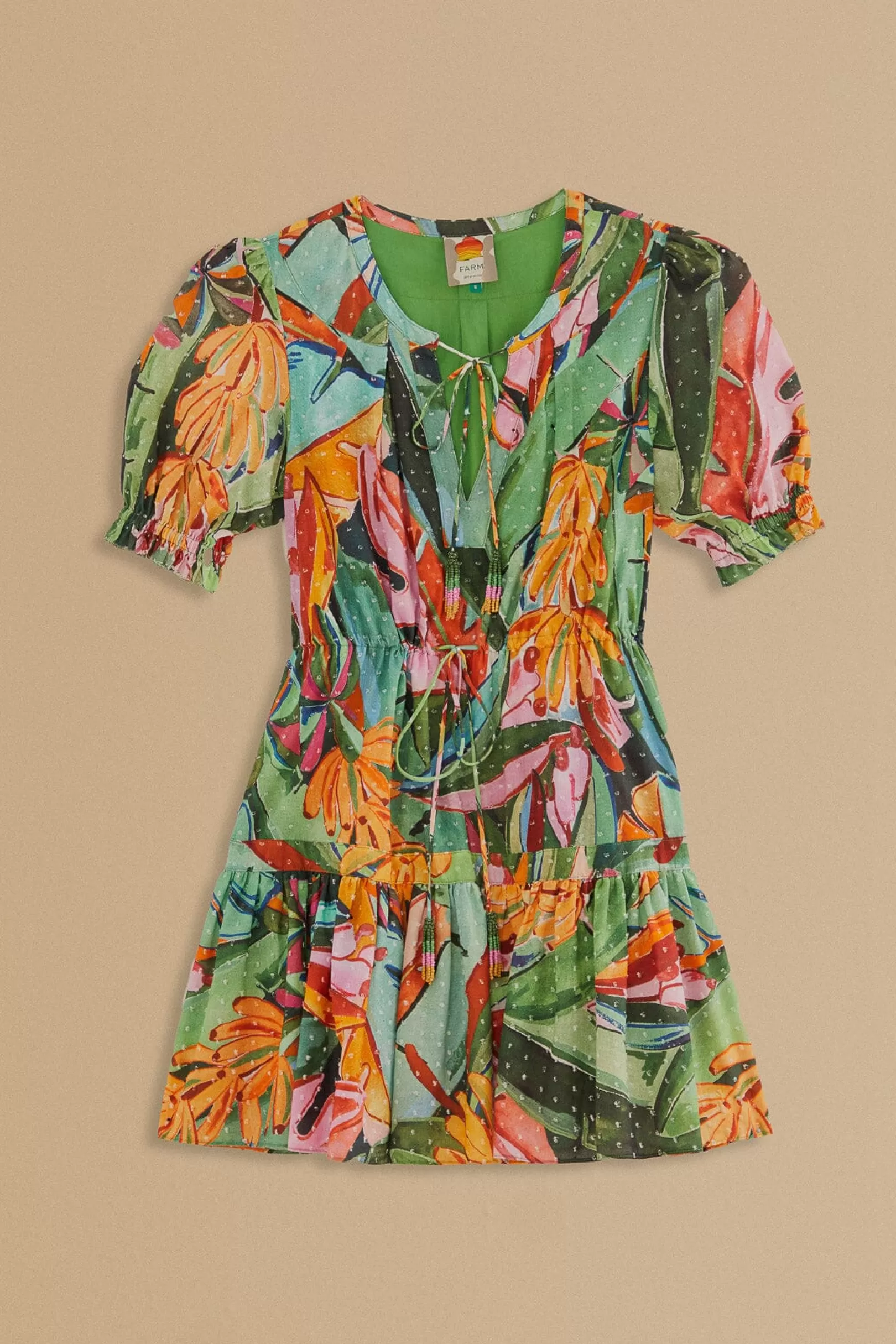 FARM Rio  MULTICOLOR BANANA FOLIAGE SHORT SLEEVE MINI DRESS Store