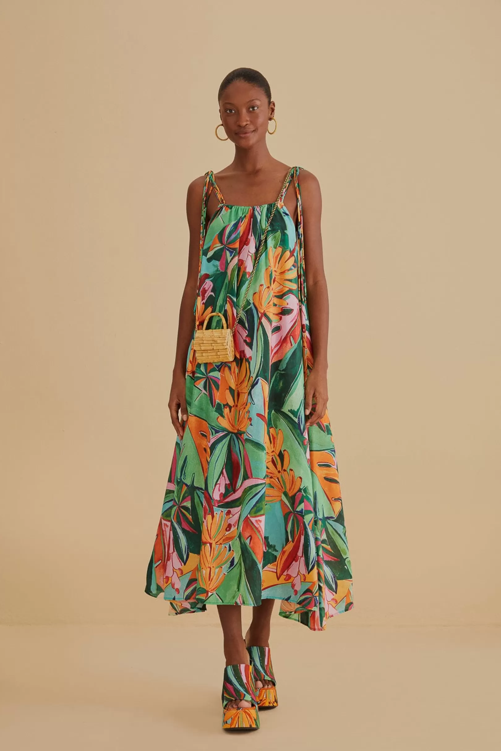 FARM Rio  MULTICOLOR BANANA FOLIAGE SLEEVELESS MIDI DRESS Outlet