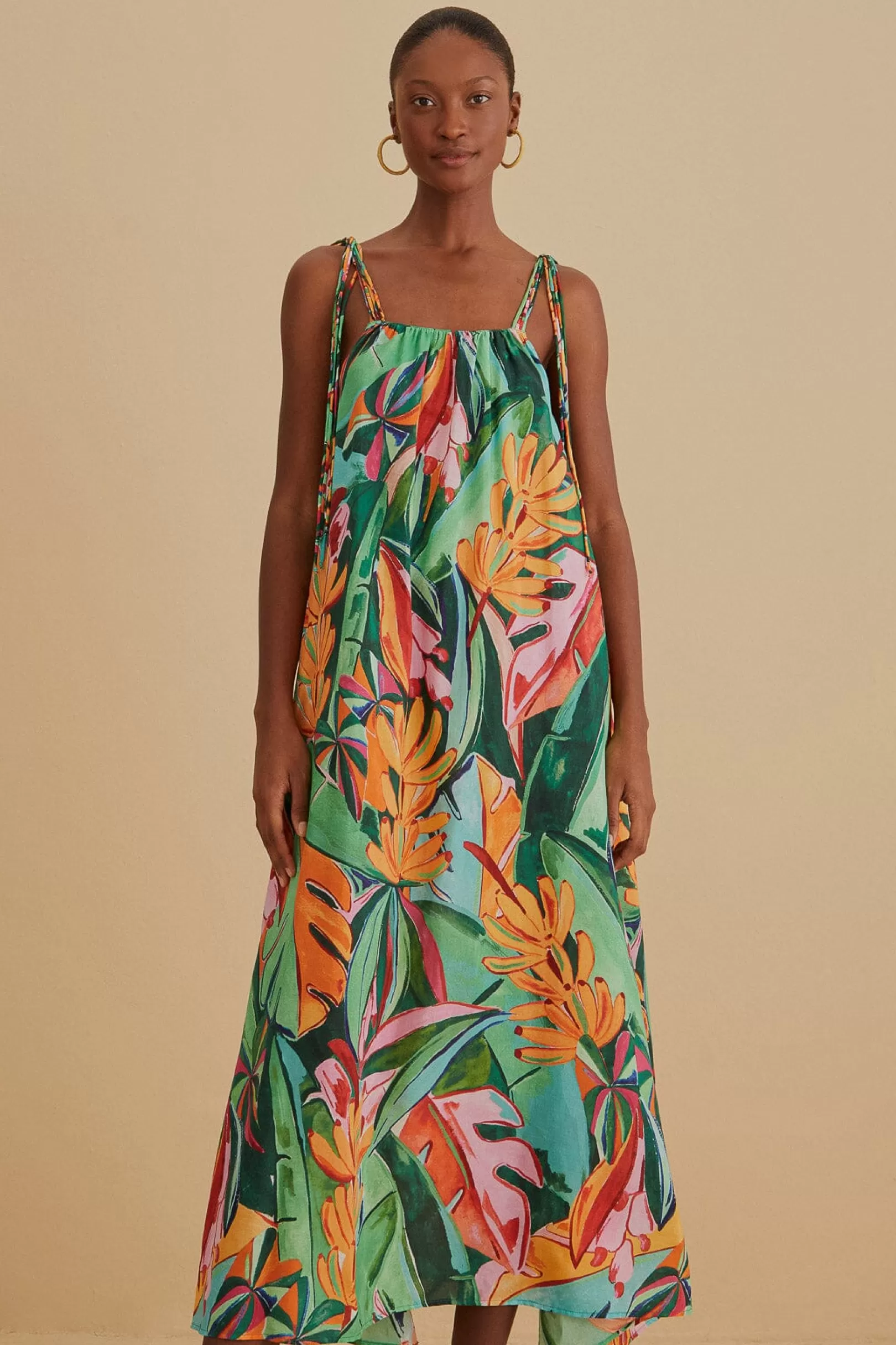 FARM Rio  MULTICOLOR BANANA FOLIAGE SLEEVELESS MIDI DRESS Outlet