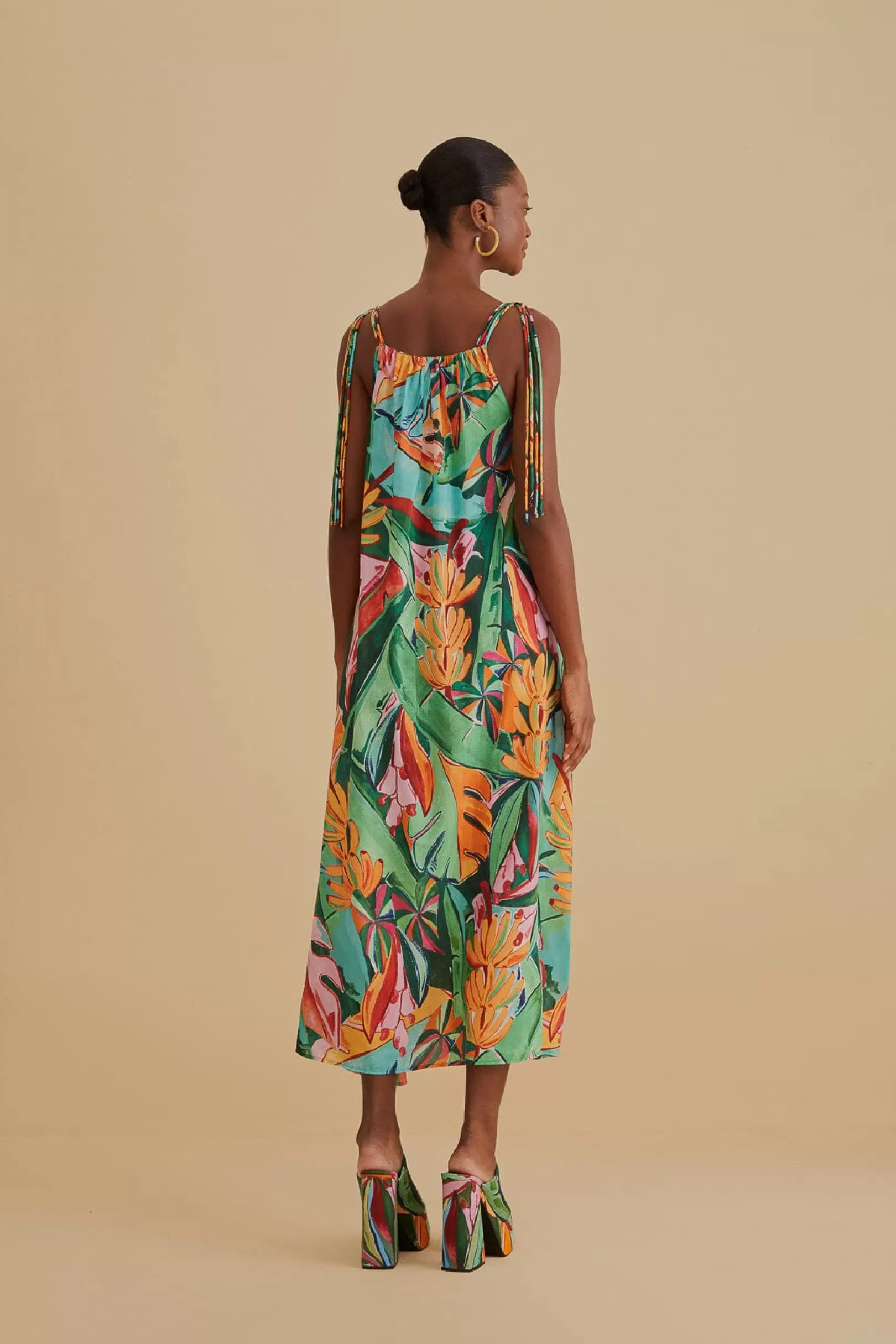FARM Rio  MULTICOLOR BANANA FOLIAGE SLEEVELESS MIDI DRESS Outlet