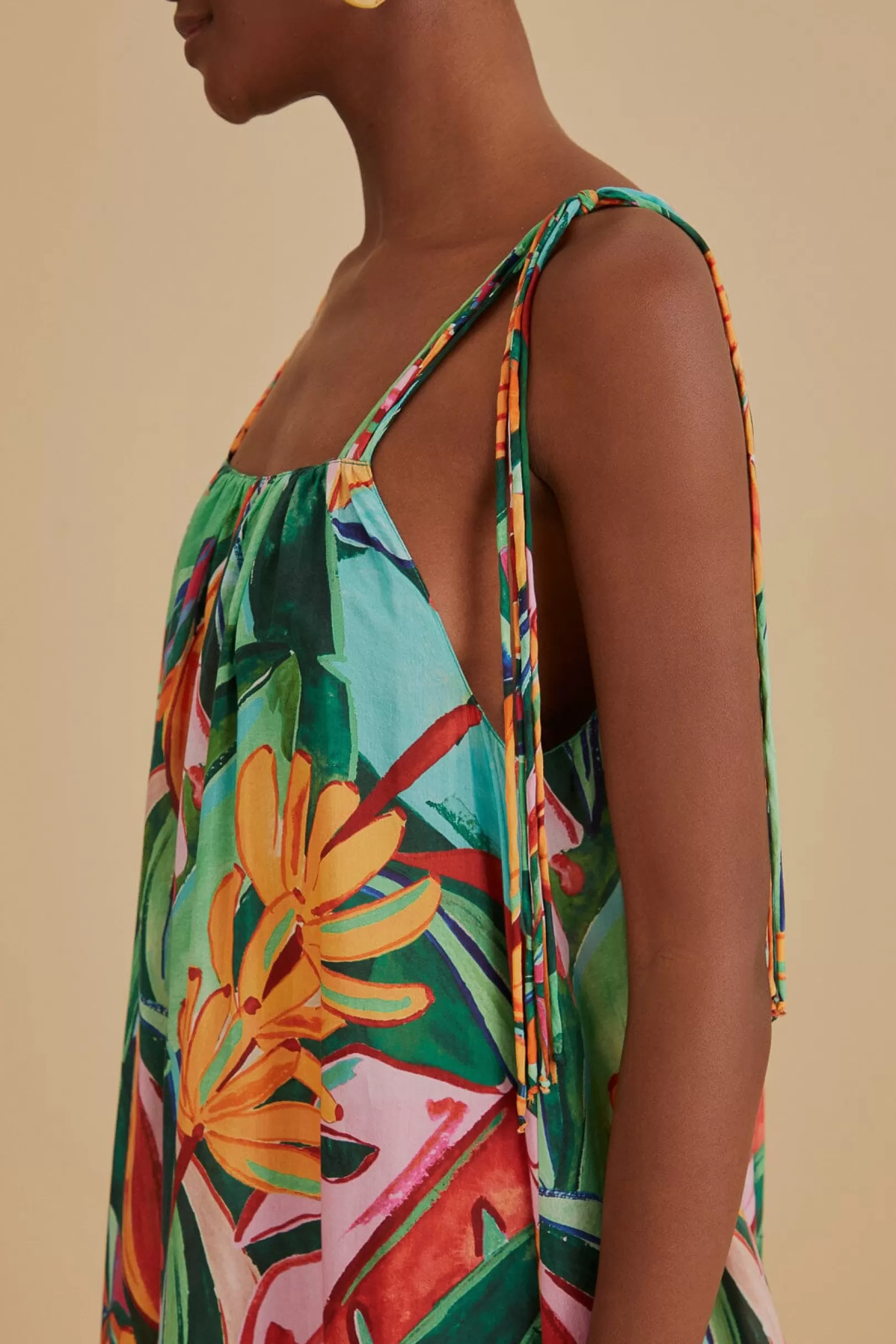 FARM Rio  MULTICOLOR BANANA FOLIAGE SLEEVELESS MIDI DRESS Outlet