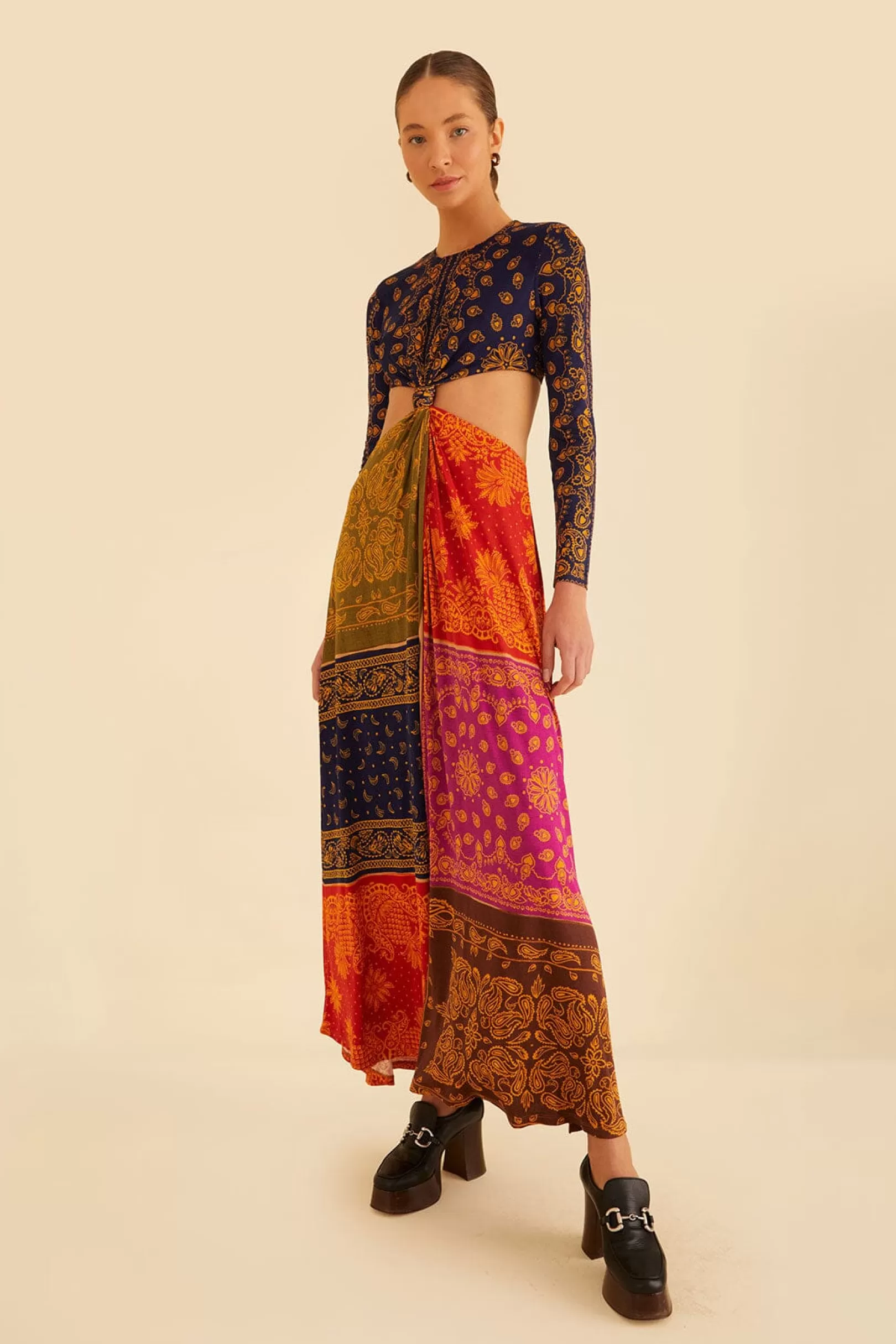 FARM Rio  MULTICOLOR BANDANA DREAM CUT OUT MAXI DRESS Outlet