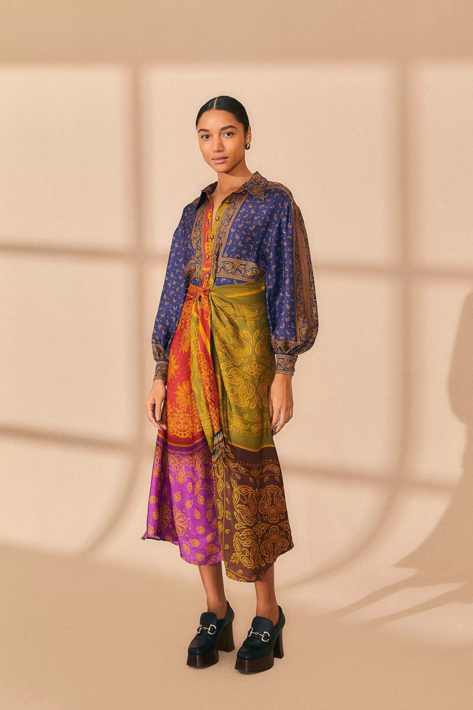 FARM Rio  MULTICOLOR BANDANA DREAM MIDI SHIRTDRESS Discount