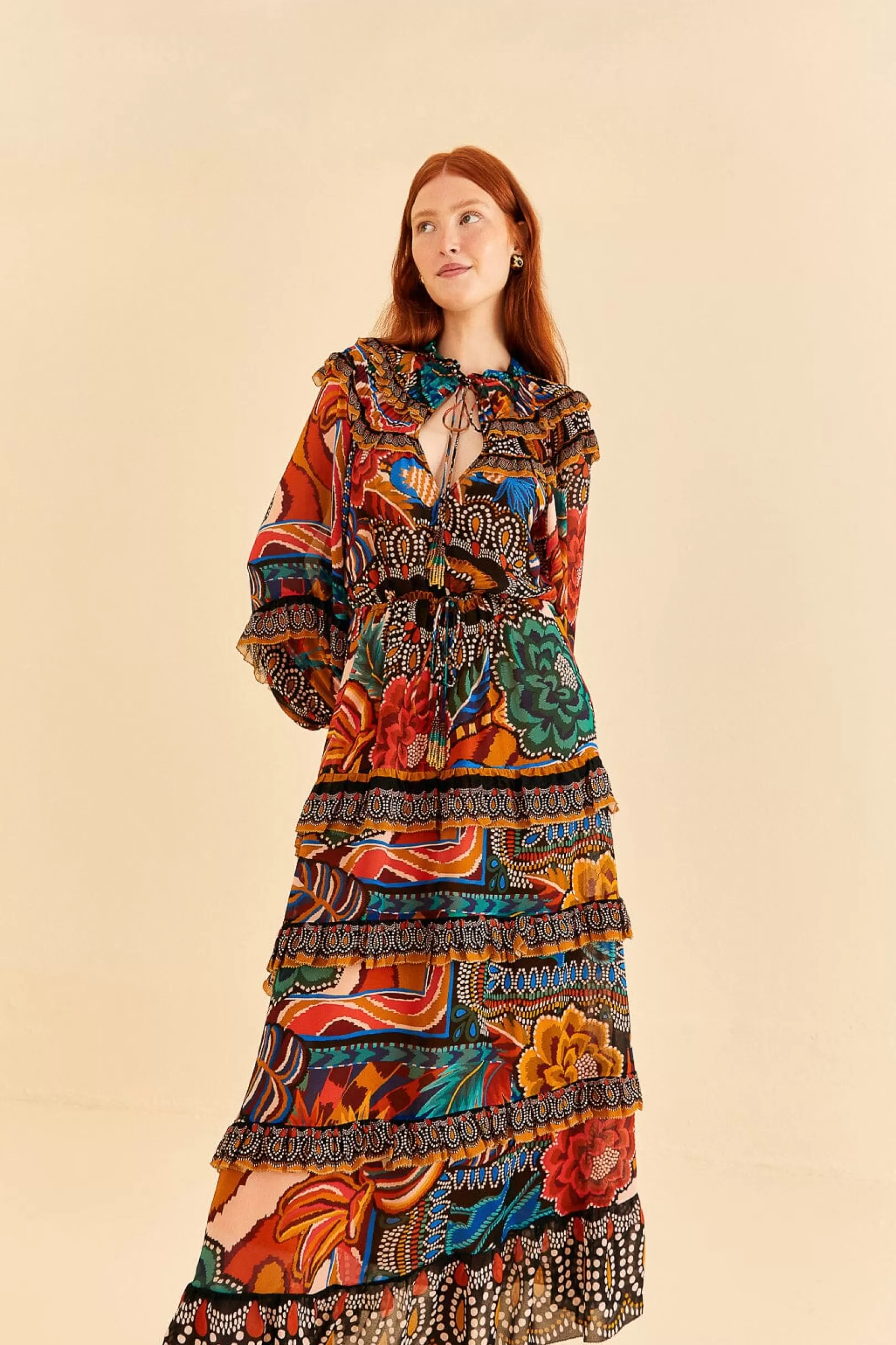 FARM Rio  MULTICOLOR FALL MIX MAXI DRESS Outlet