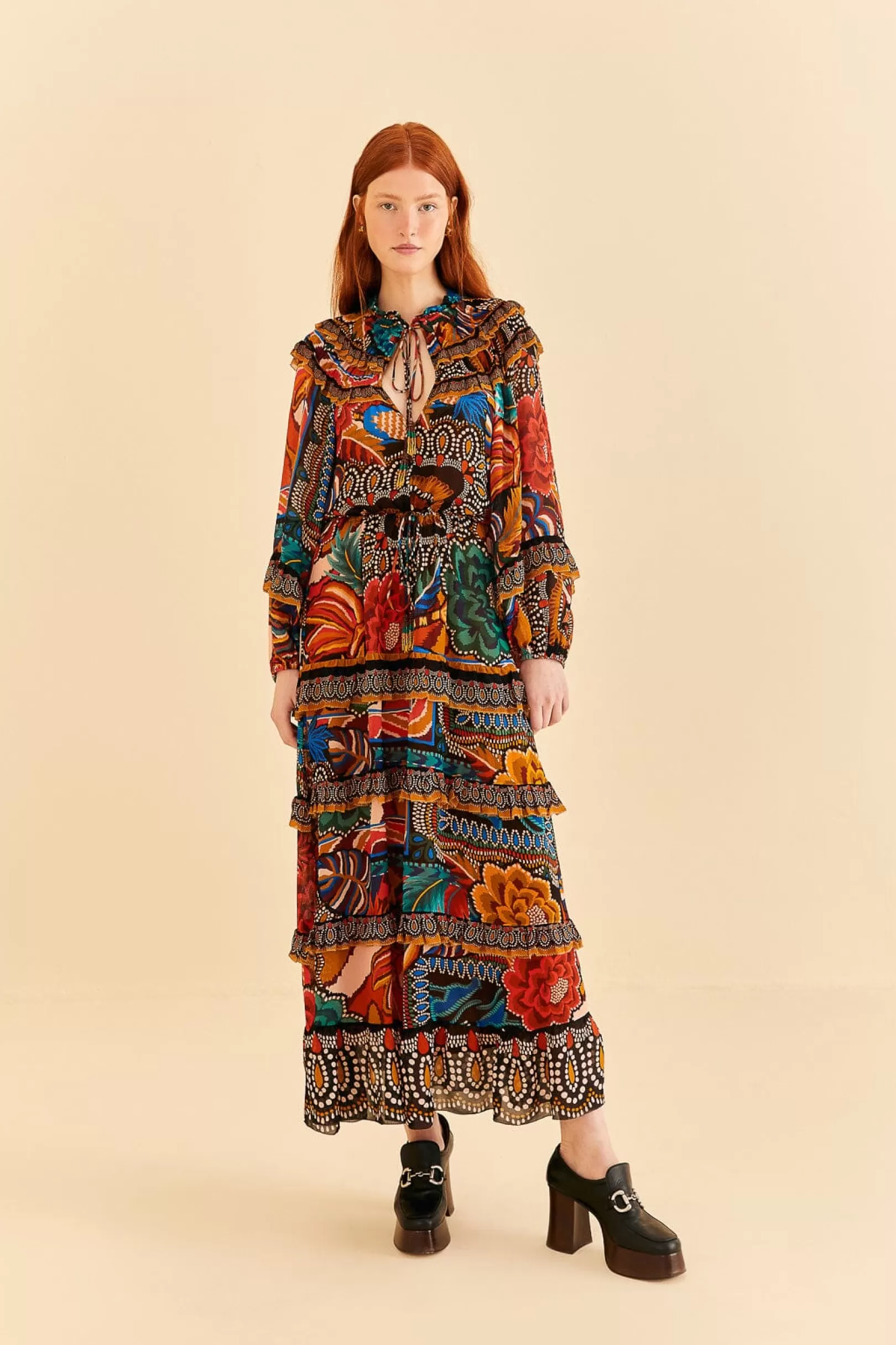 FARM Rio  MULTICOLOR FALL MIX MAXI DRESS Outlet
