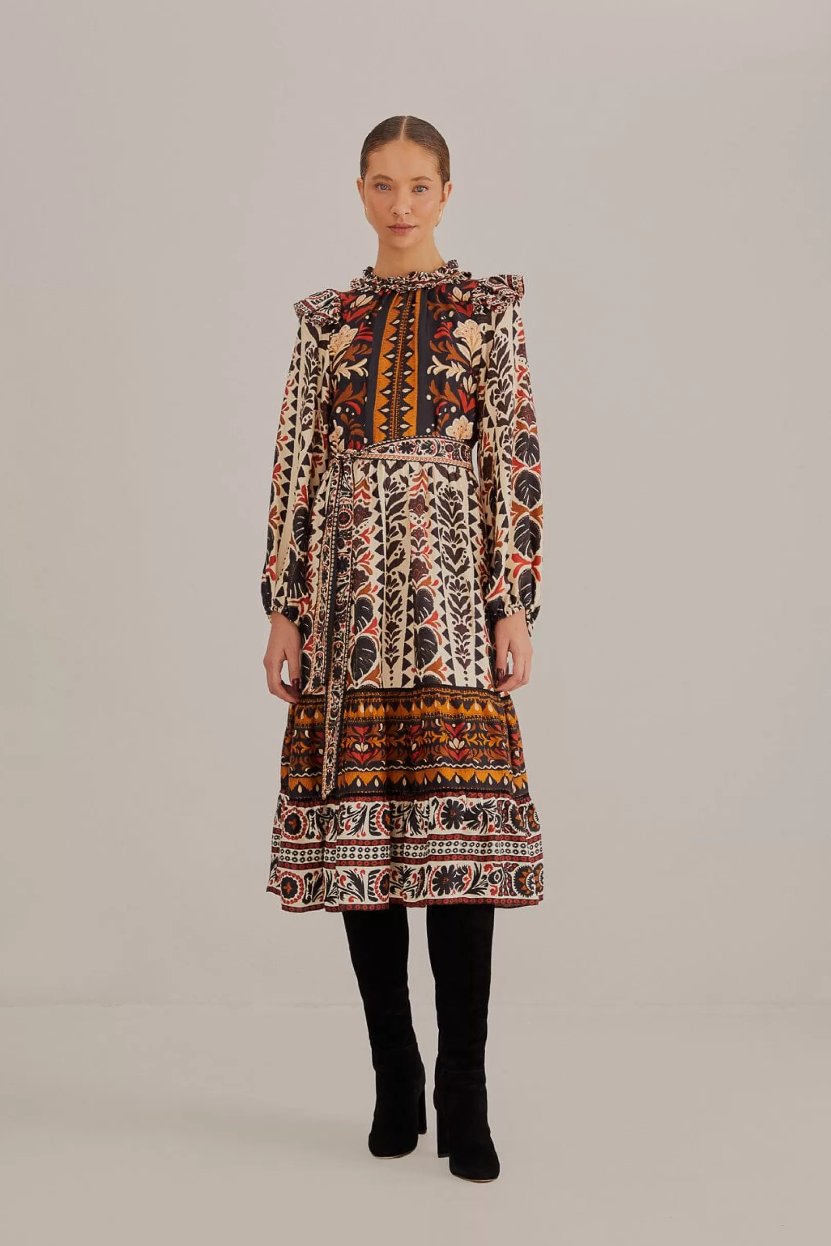 FARM Rio  MULTICOLOR TAPESTRY GARDEN HIGH NECK MIDI DRESS Shop