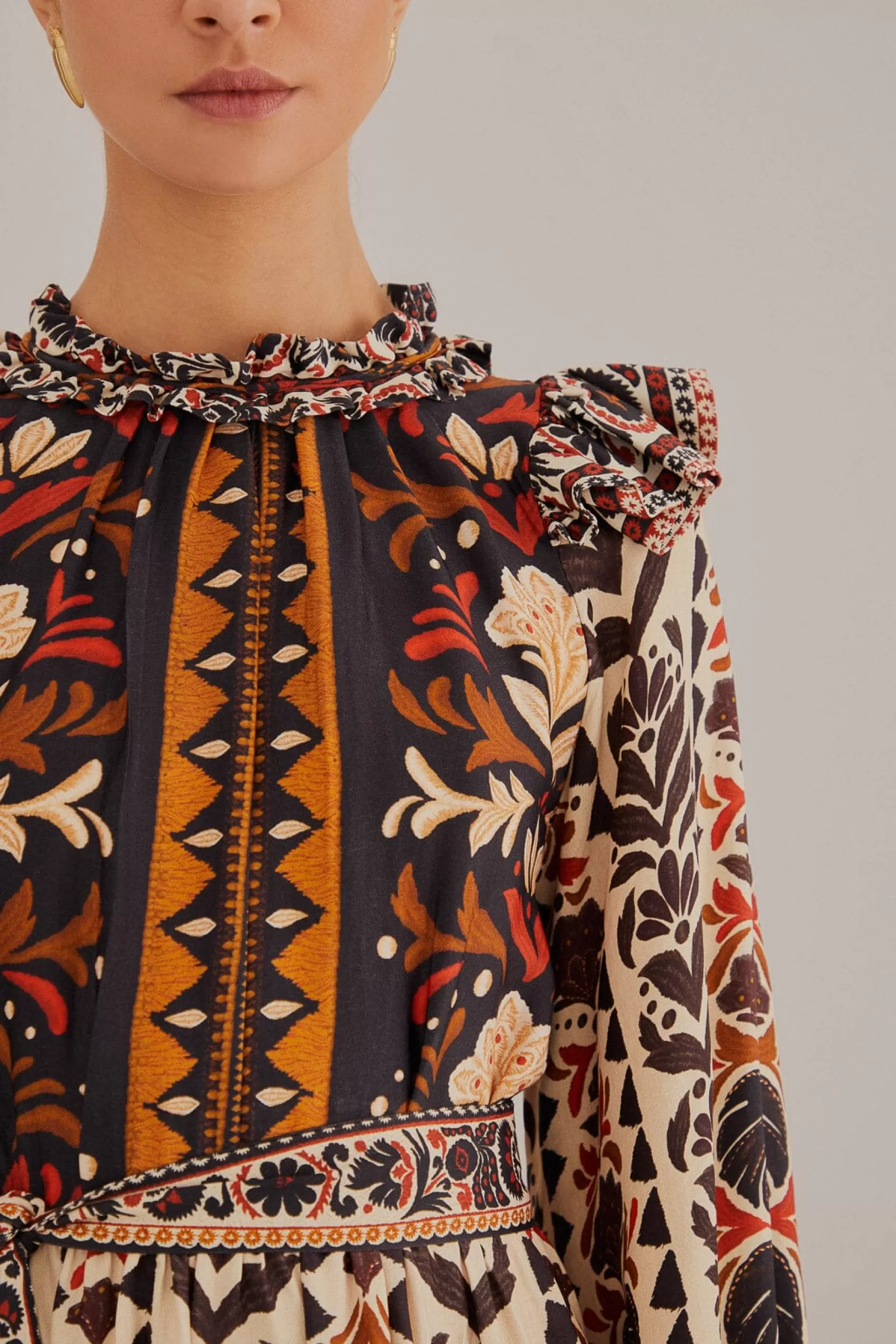 FARM Rio  MULTICOLOR TAPESTRY GARDEN HIGH NECK MIDI DRESS Shop
