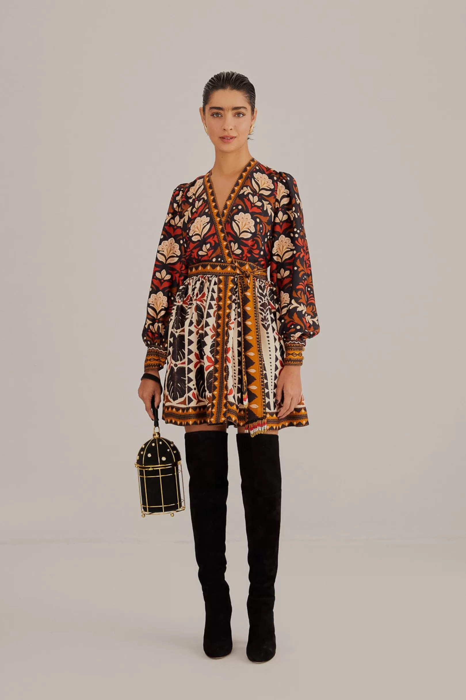 FARM Rio  MULTICOLOR TAPESTRY GARDEN V NECK MINI DRESS Hot