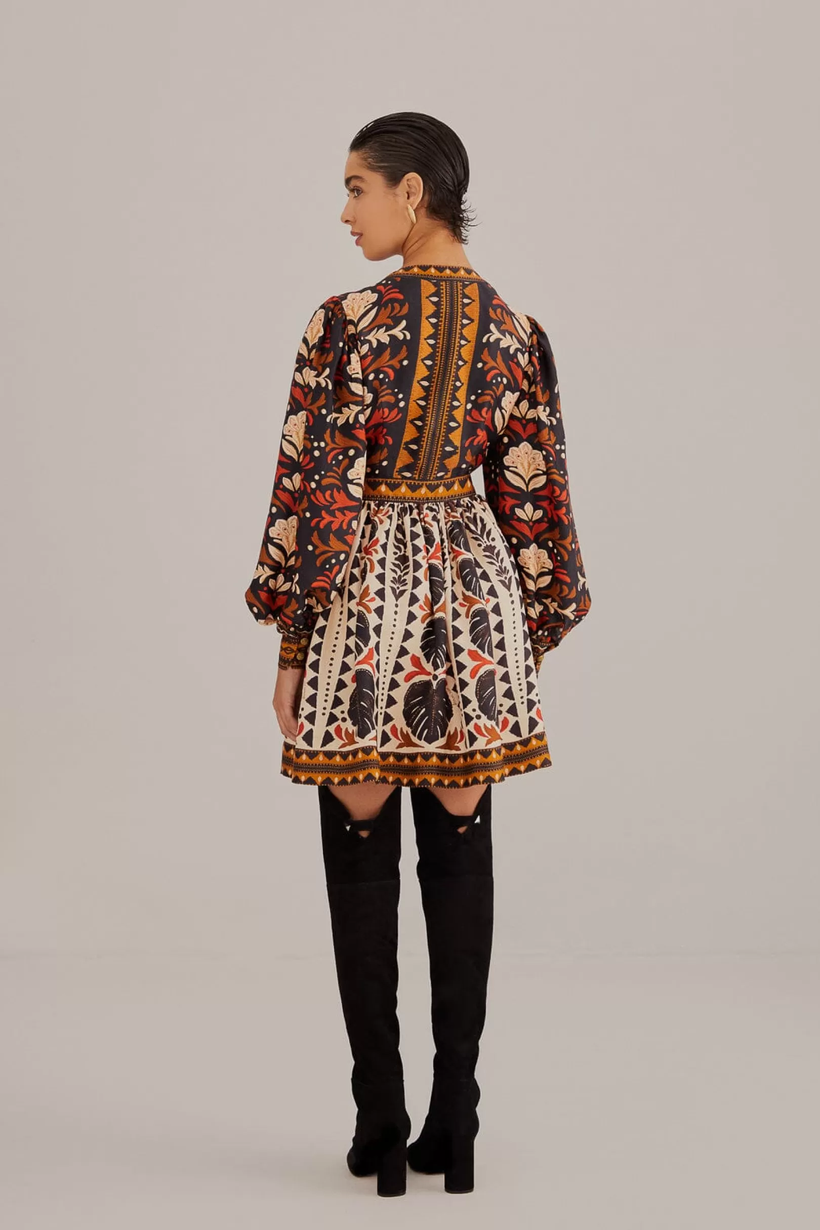 FARM Rio  MULTICOLOR TAPESTRY GARDEN V NECK MINI DRESS Hot