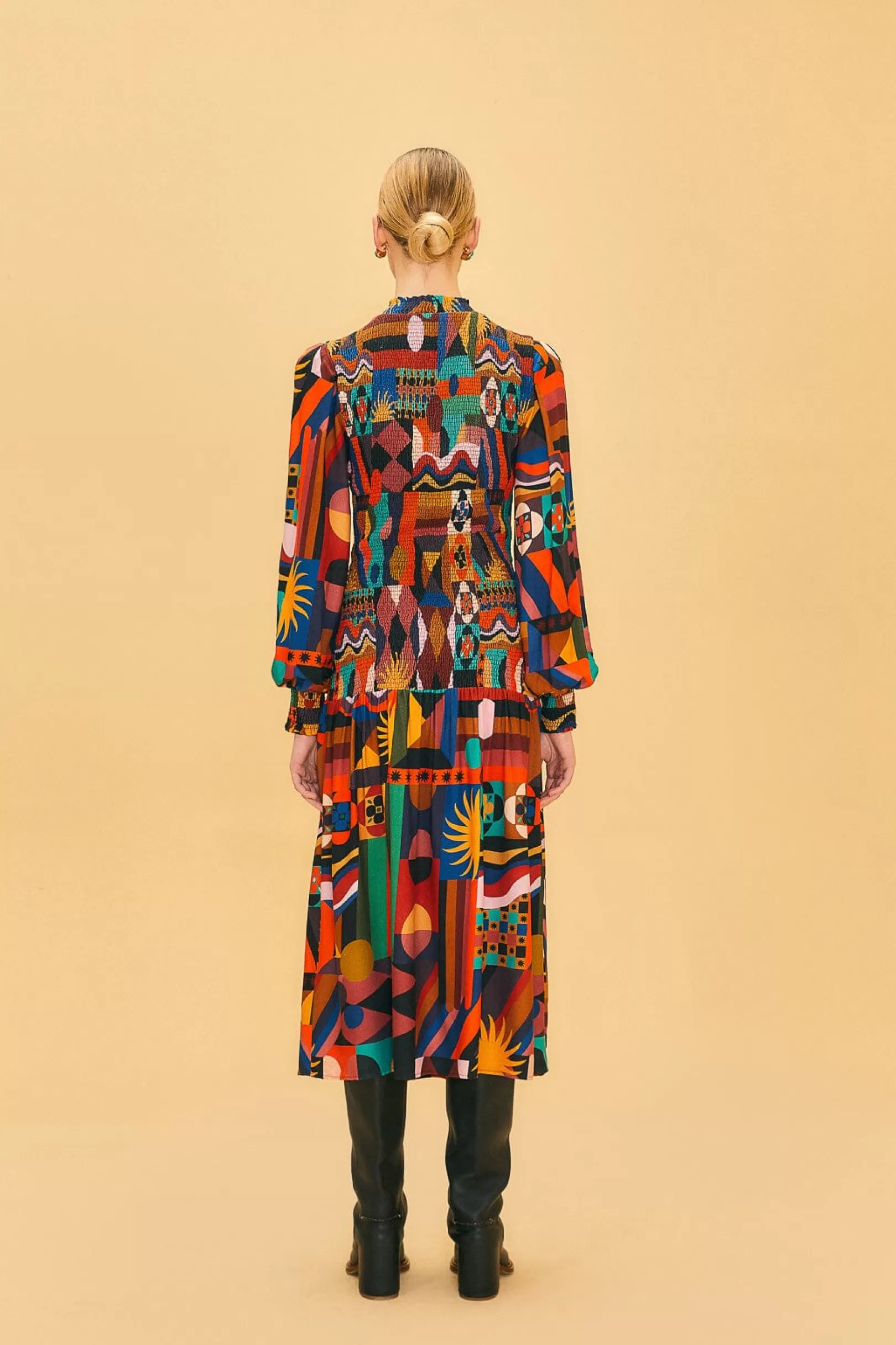 FARM Rio  MULTICOLOR TROPICAL SHAPES LENZING™ ECOVERO™ VISCOSE MIDI DRESS Flash Sale