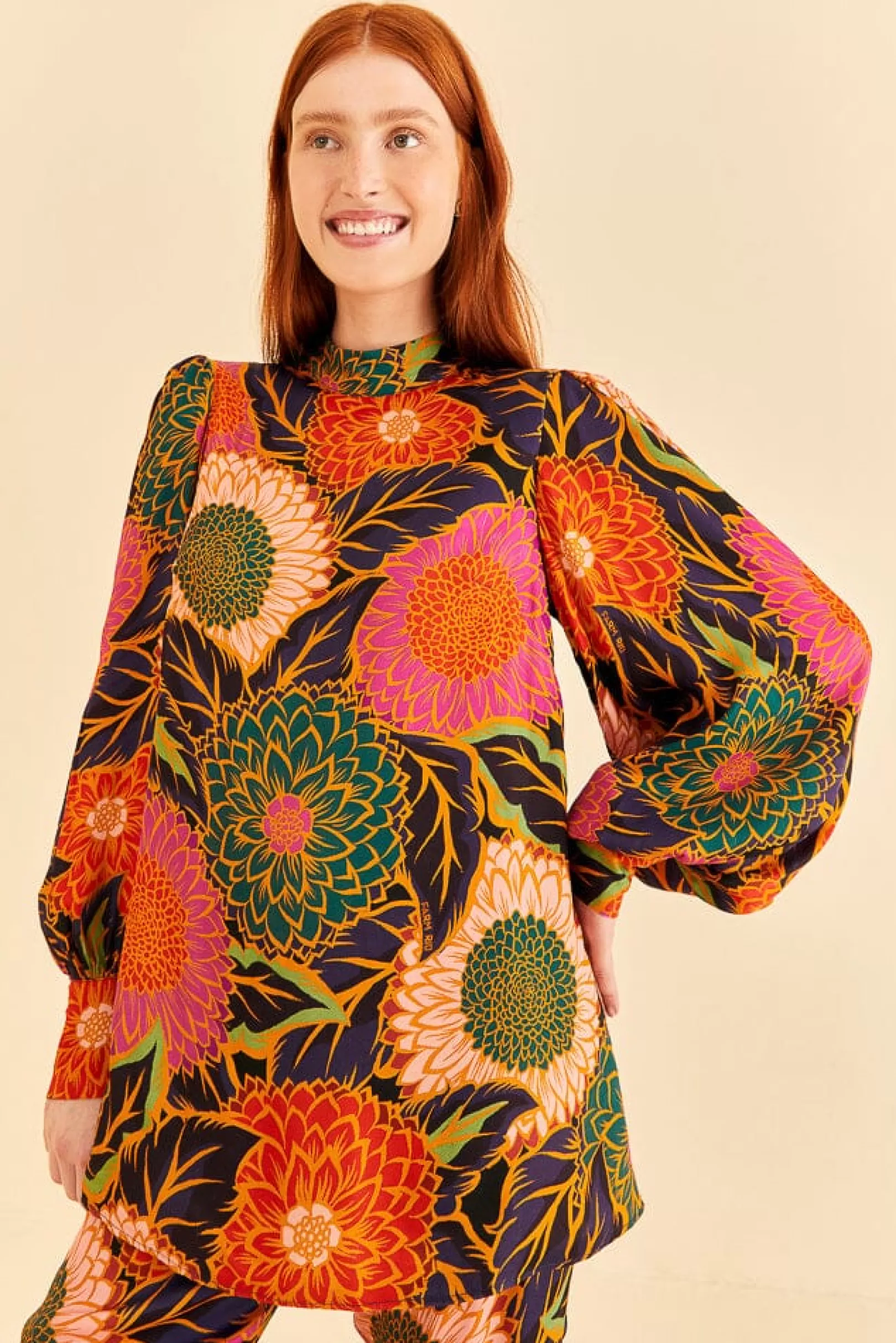 FARM Rio  MULTICOLOR VINTAGE GARDEN SATIN BLOUSE Fashion
