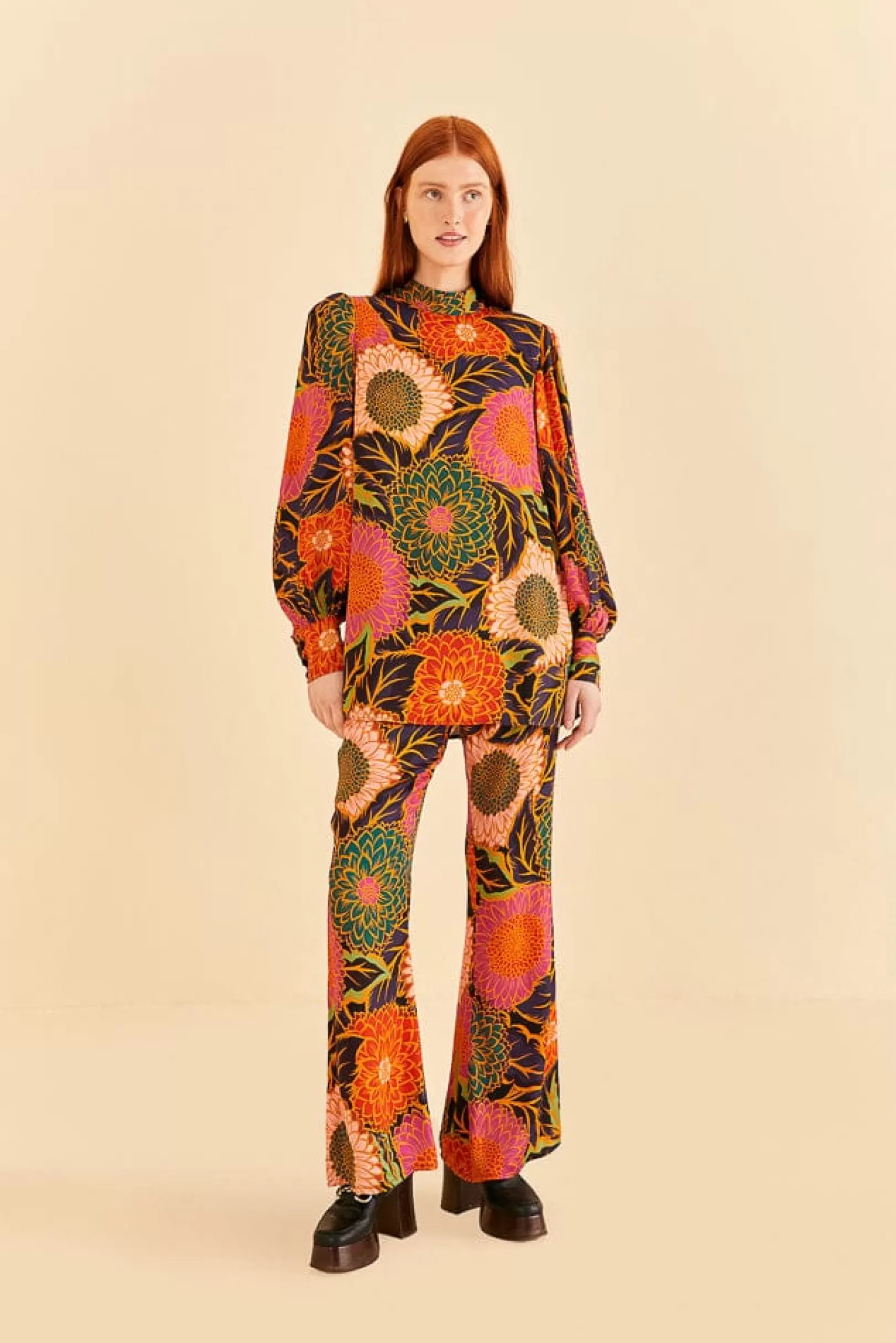 FARM Rio  MULTICOLOR VINTAGE GARDEN SATIN BLOUSE Fashion