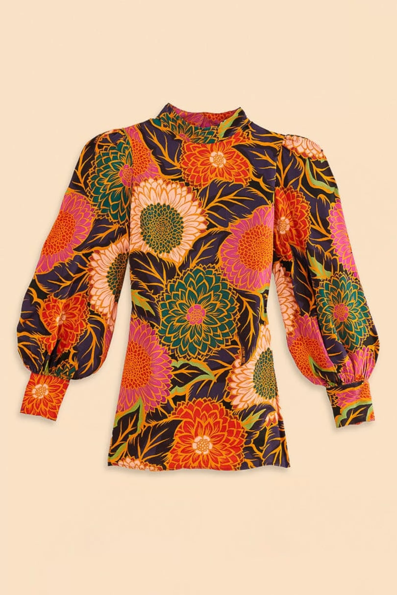 FARM Rio  MULTICOLOR VINTAGE GARDEN SATIN BLOUSE Fashion