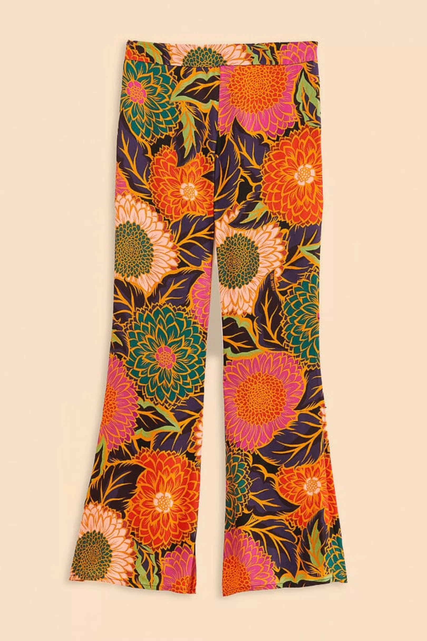 FARM Rio  MULTICOLOR VINTAGE GARDEN SATIN FLARE PANTS New