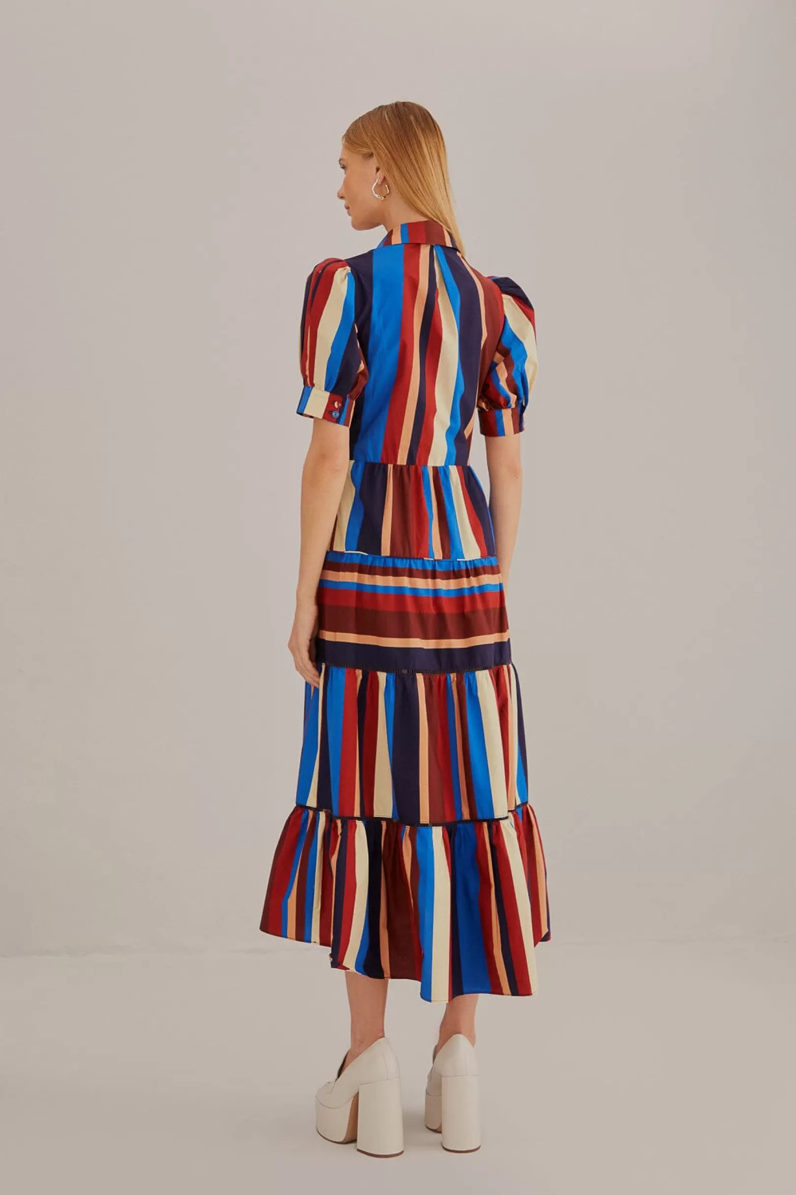 FARM Rio  MULTICOLOR WINTER STRIPES SHORT SLEEVE MIDI DRESS Discount