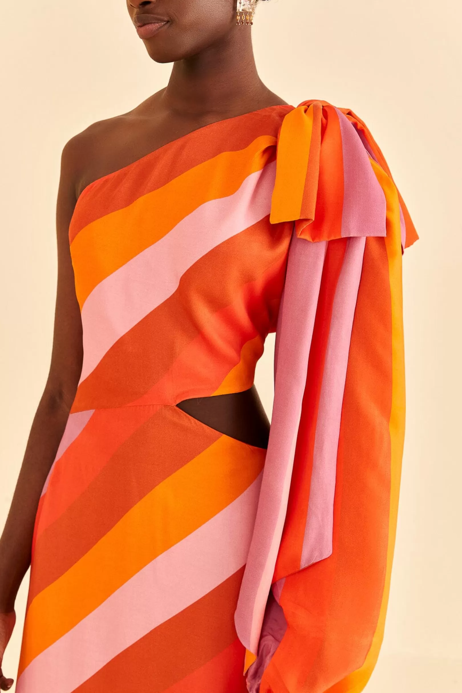 FARM Rio  PARTY STRIPES MULTICOLOR ONE SHOULDER MAXI DRESS Discount