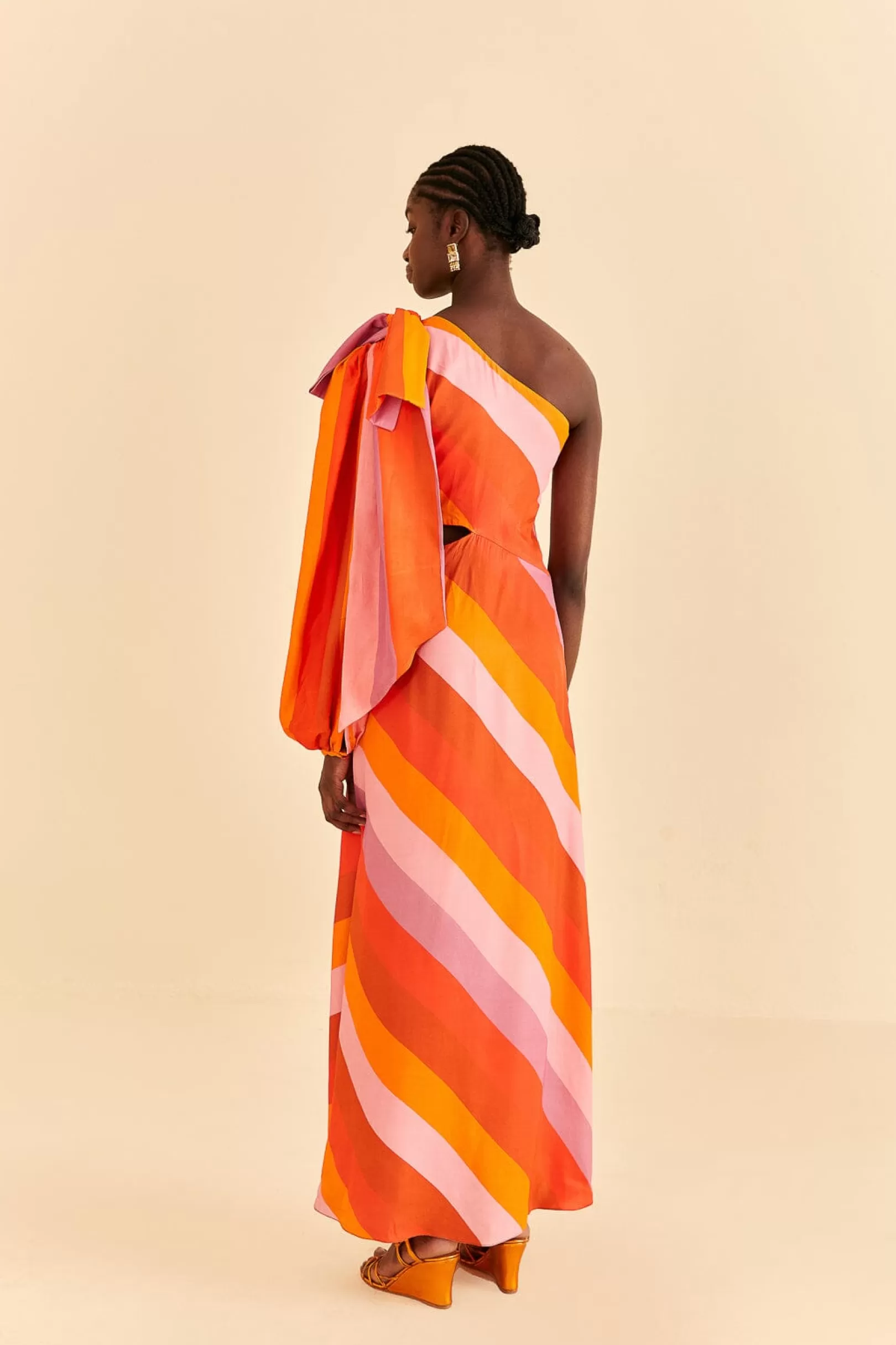 FARM Rio  PARTY STRIPES MULTICOLOR ONE SHOULDER MAXI DRESS Discount