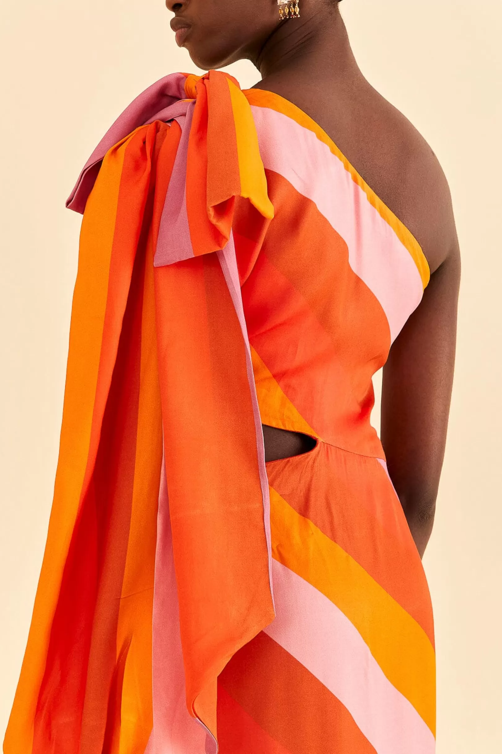 FARM Rio  PARTY STRIPES MULTICOLOR ONE SHOULDER MAXI DRESS Discount