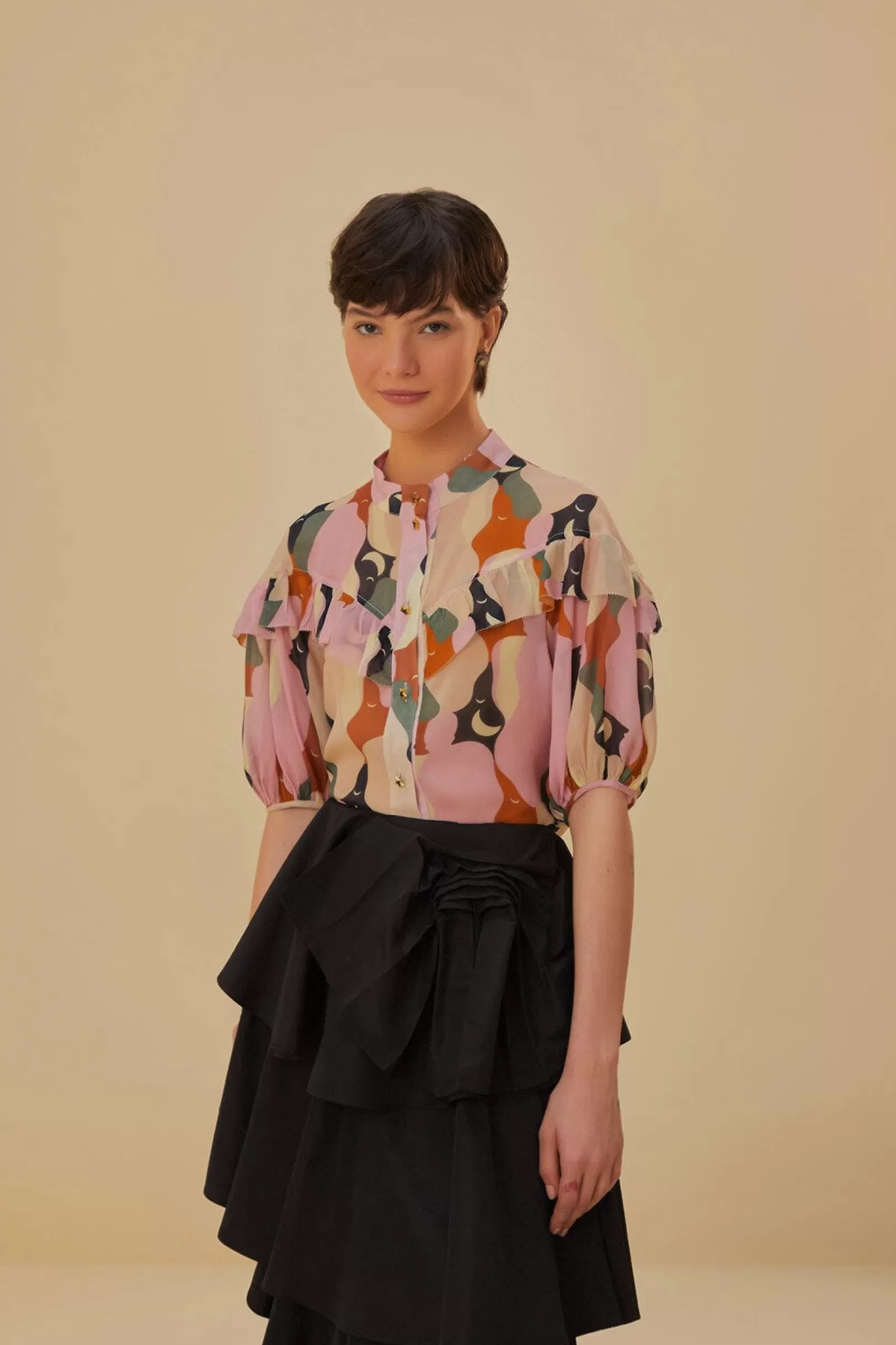 FARM Rio  THE KISS MULTICOLOR SHORT SLEEVE BLOUSE Best Sale