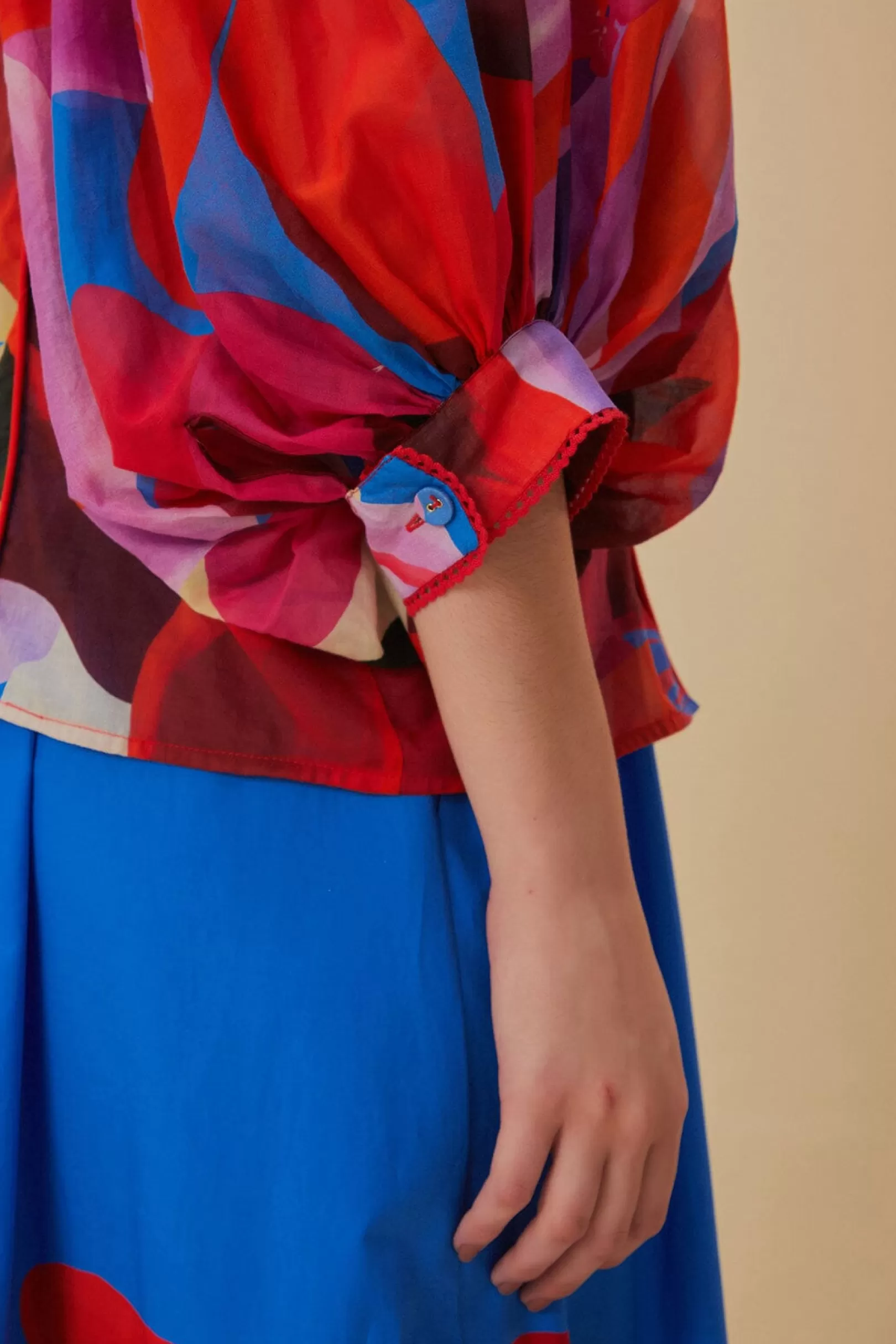 FARM Rio  WATERCOLOR FLORAL BLUE LONG SLEEVE BLOUSE Clearance