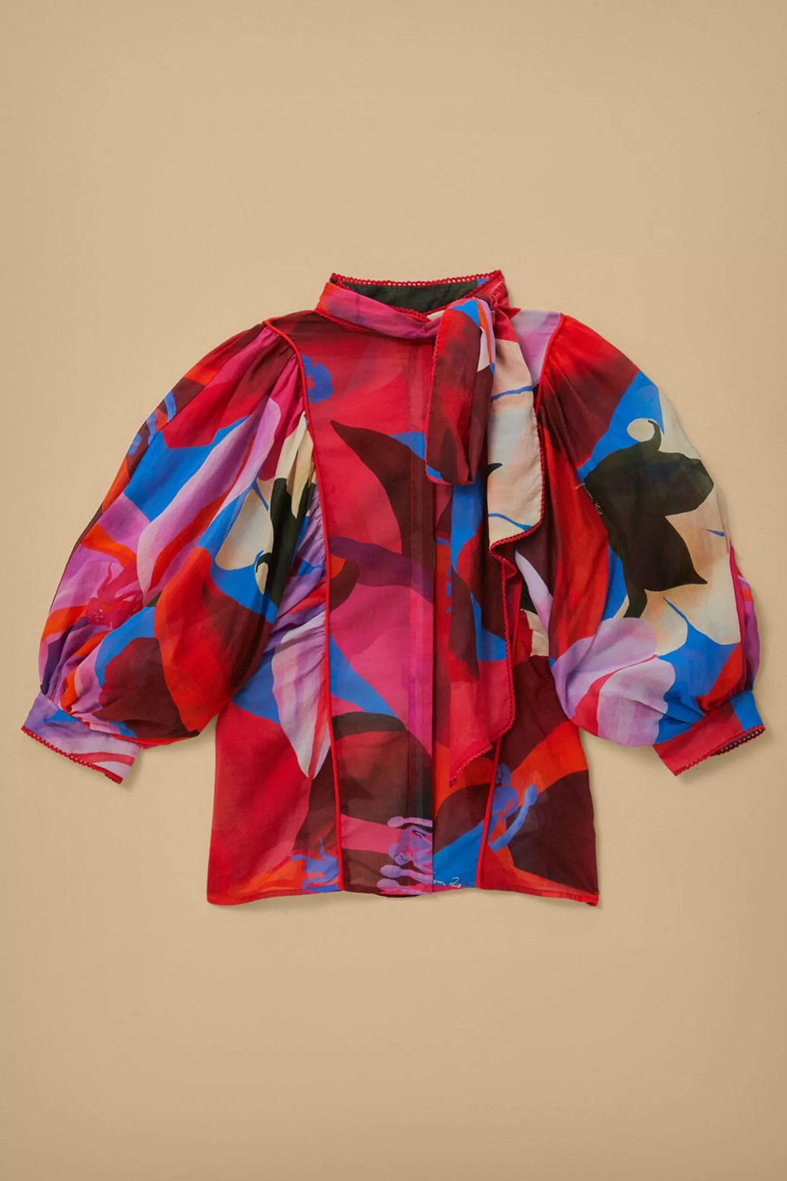 FARM Rio  WATERCOLOR FLORAL BLUE LONG SLEEVE BLOUSE Clearance