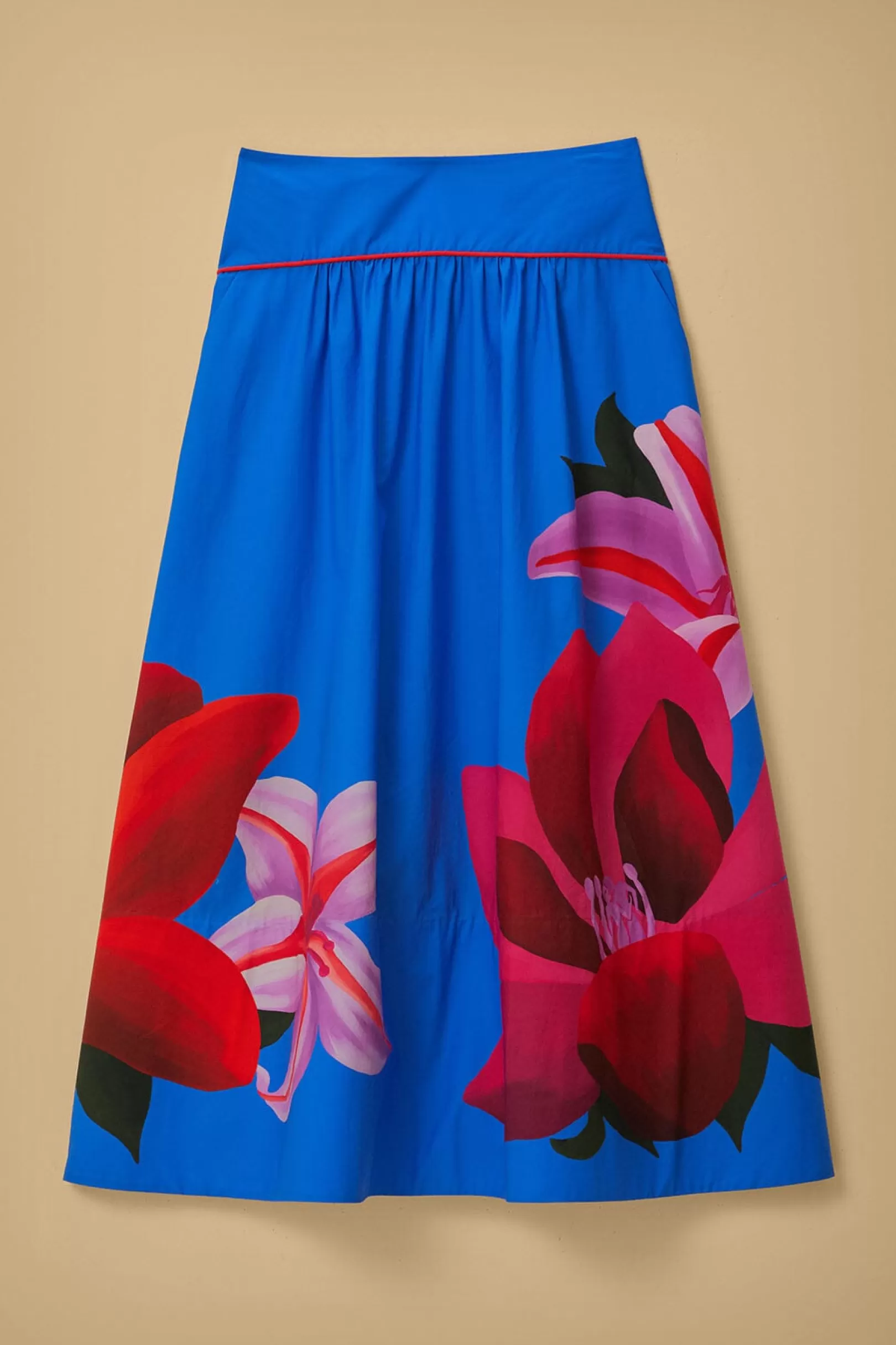 FARM Rio  WATERCOLOR FLORAL BLUE MIDI SKIRT Fashion